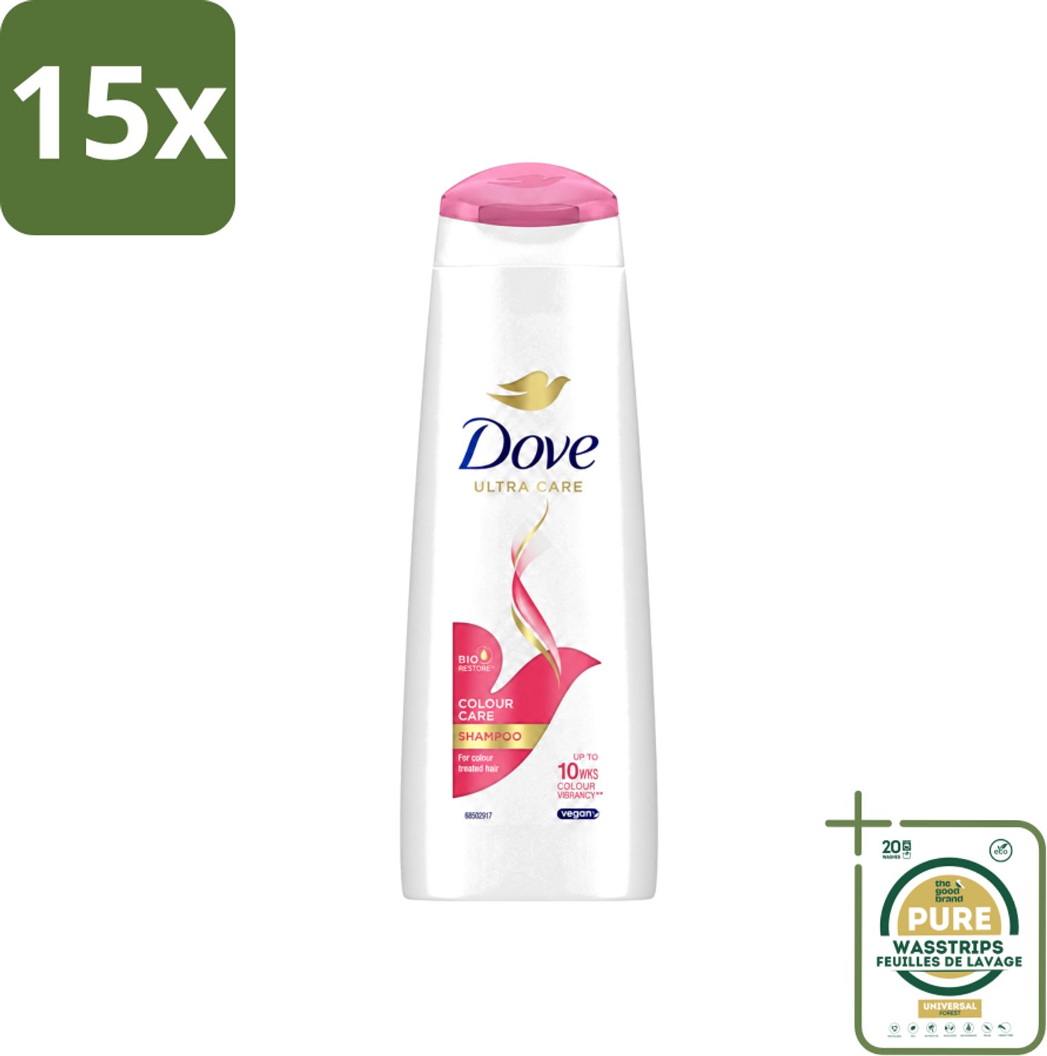 15 x Dove Ultra Care - Color Care - Shampoo - Geverfd Haar - 250 ml - Wasstrips - Kleur Behouden - Gekleurd Haar - Haar Verzorging - Haar Reinigen - Haar Herstel