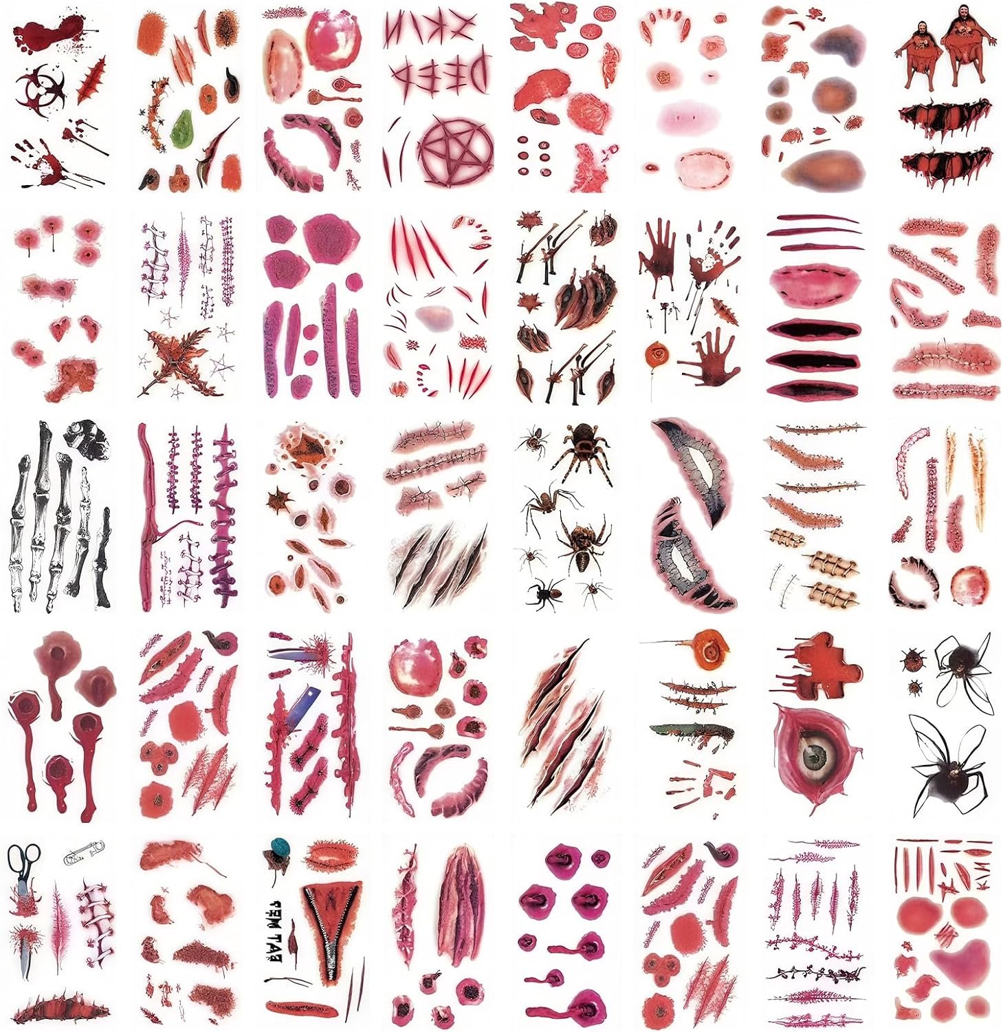 50 Sheets Halloween Zombie Temporary Tattoos Sticker Fake Scars Tattooing Realistic Bloody Wound Halloween Tattoos for Makeup (50pcs Halloween)