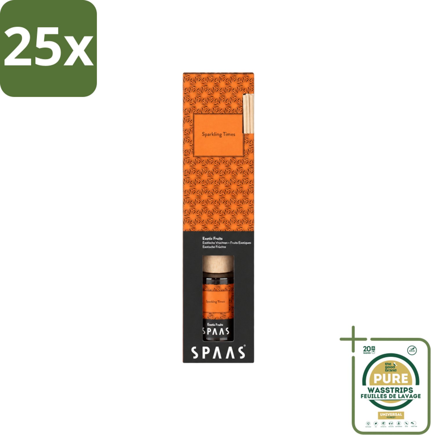 25 x Spaas - Geurstokjes - Sparkling Times - Exotische Vruchten - 80 ml - Wasstrips - Geurstokjes - Exotische Geur - Fruitige Geur - Spaas Geurstokjes - Sparkling Times