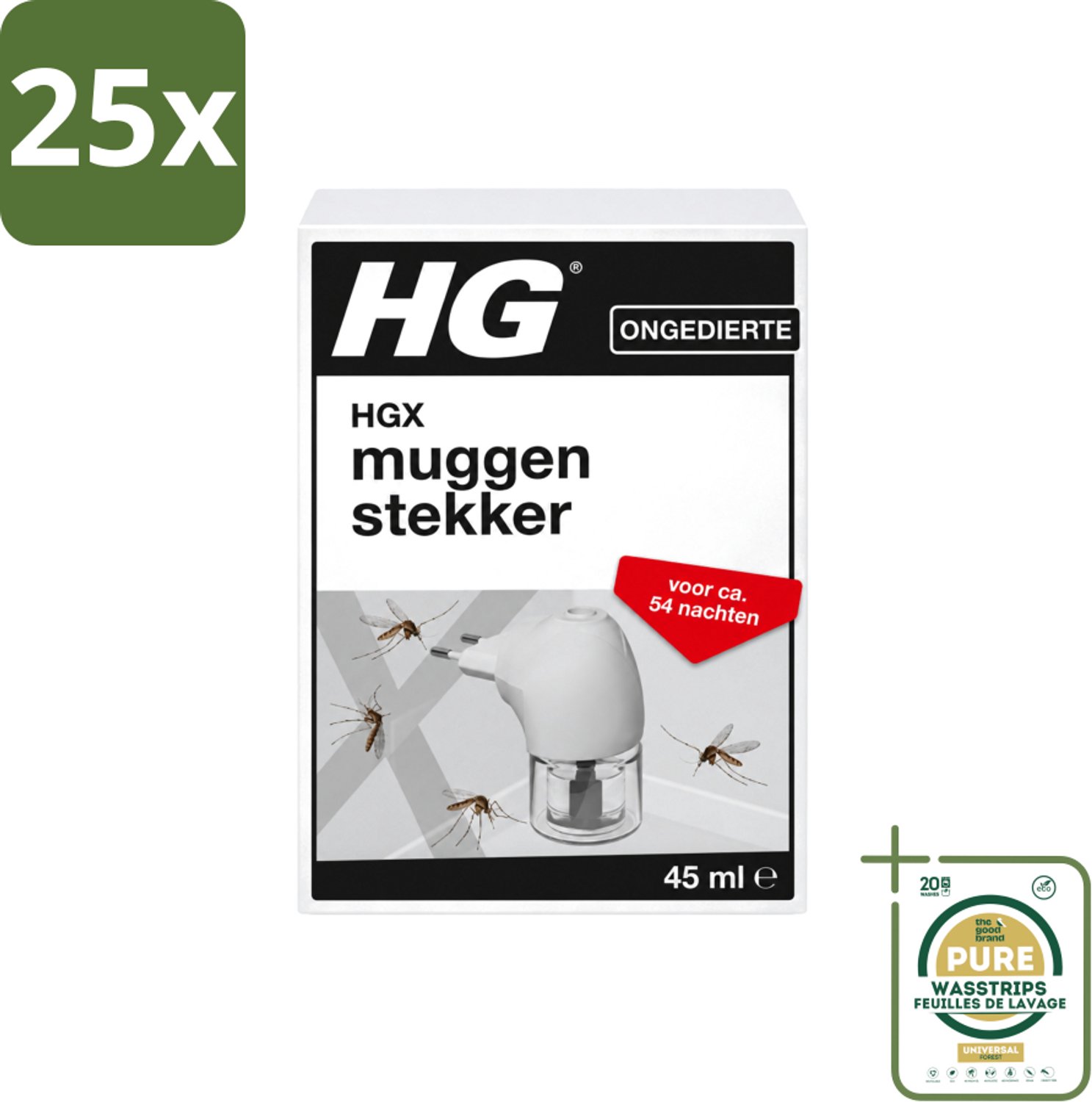 25 x HG X - Muggenstekker - Continue Bestrijding - Inclusief Stekker - 54 Nachten - 45 ml - Wasstrips - Muggenbestrijding - Muggenstekker - Muggenbestrijding Slaapkamer - Muggenbestrijding Nacht - Muggenbestrijding Avond