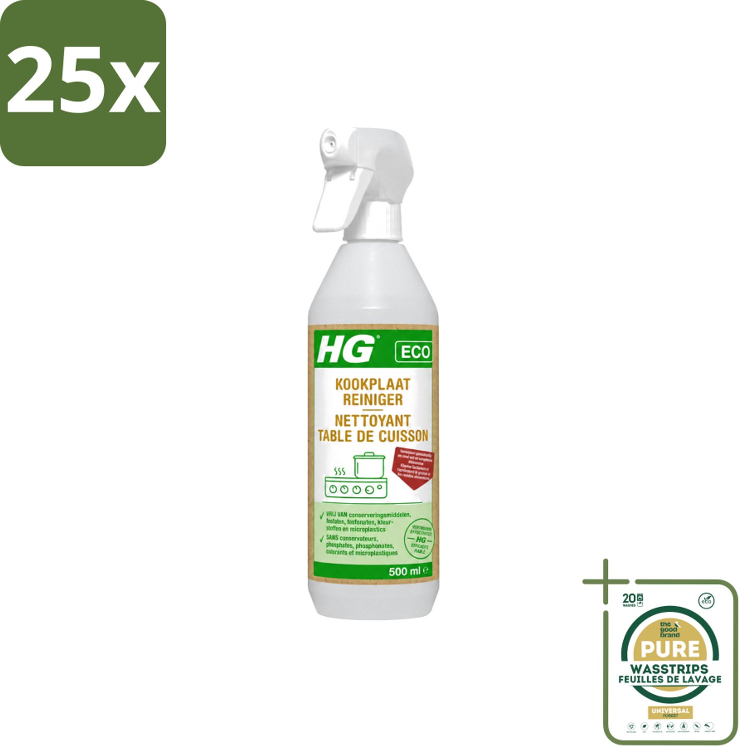25 x HG ECO - Kookplaatreiniger - Verwijdert Gemakkelijk & Snel - Duurzaam & Ecologisch - 500 ml - Wasstrips - Kookplaat Reinigen - Eco Kookplaatreiniger - Vet Verwijderen - Kalkaanslag Verwijderen - Kookvocht Verwijderen