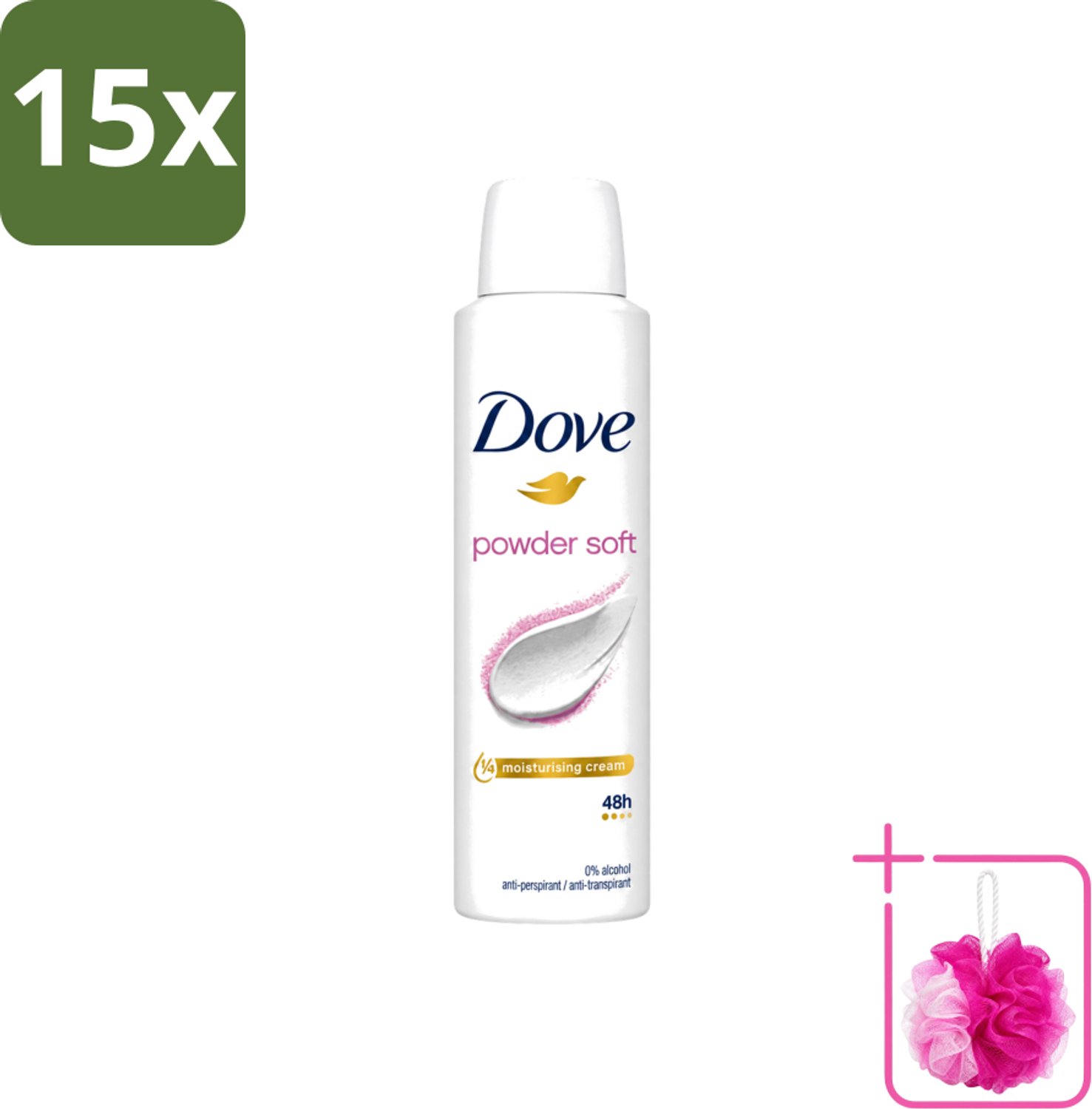 15 x Dove - Deospray - Powder Soft - 150 ml - Bulkverpakking - Deodorant - Douchemop - Poeder