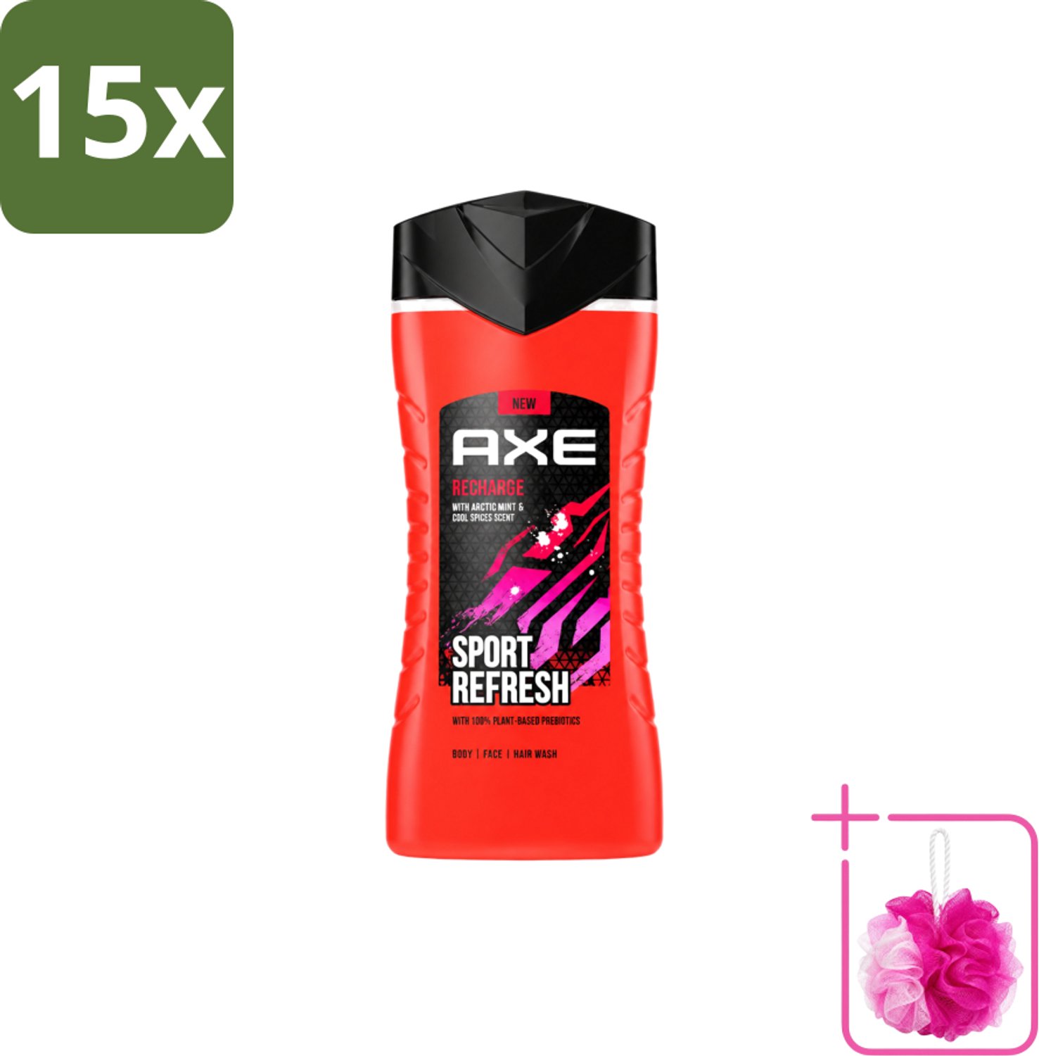 15 x AXE – Douchegel – Sport Refresh – 250 ml - Bulkverpakking - Douchegel sport - Douchemop - Verfrissende douchegel