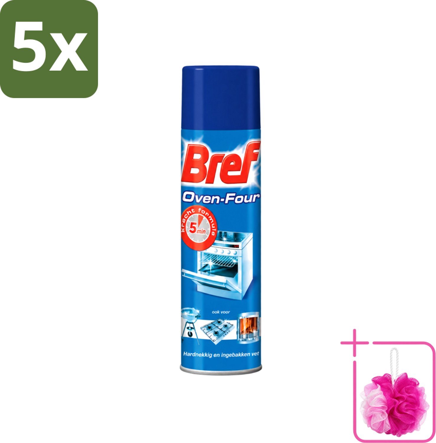 5 x Bref - Oven Spray - Tegen Hardnekkig en Ingebakken Vet - 450 ml - Bulkverpakking - Oven reinigen - Douchemop - Vet verwijderen