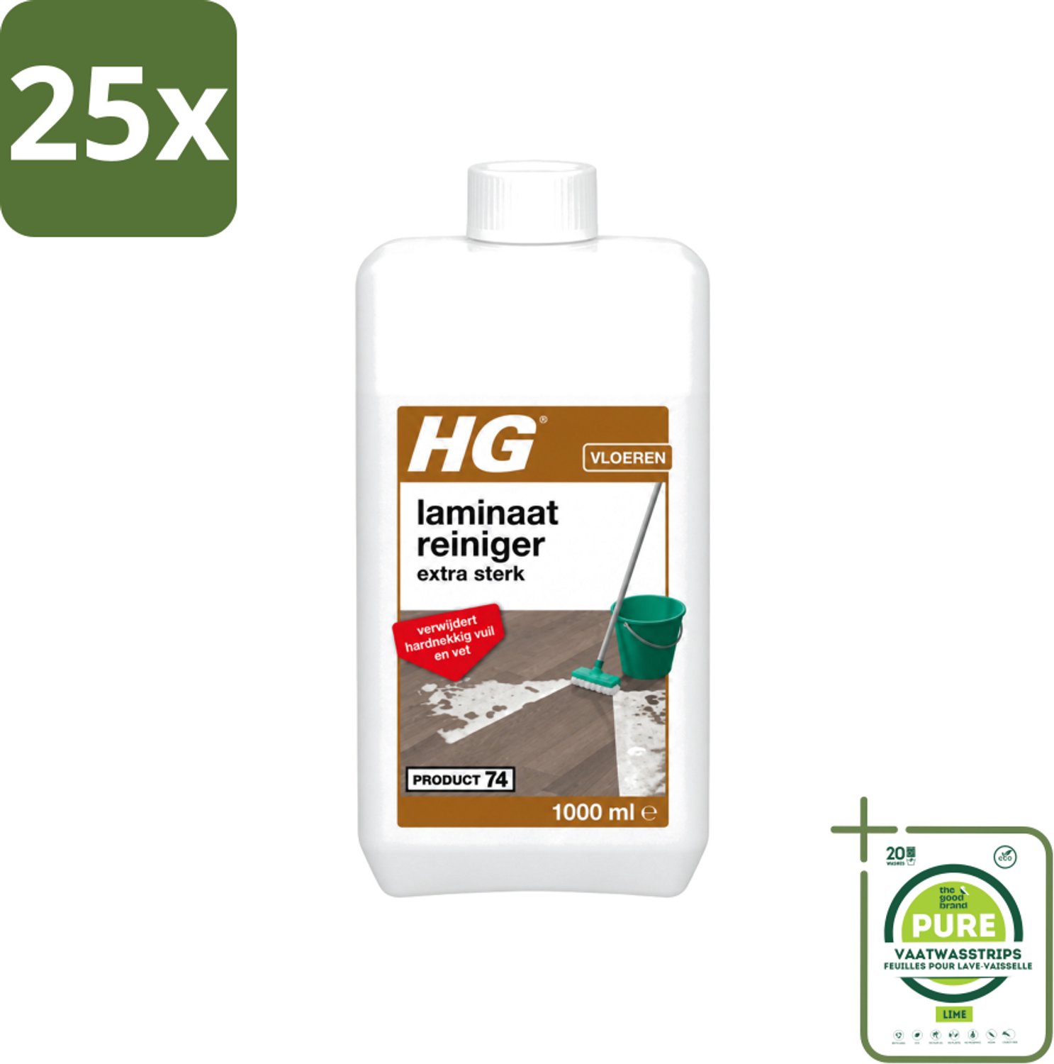 25 x HG - Laminaat, Vinyl & PVC Reiniger - Extra Sterk - Verwijdert Hardnekkig Vuil & Vet - 1L - Grootverpakking - Vaatwasstrips - Laminaatreiniger - Laminaat Reinigen - Vuil Verwijderen - Vet Verwijderen - Laminaat Beschermer Verwijderen