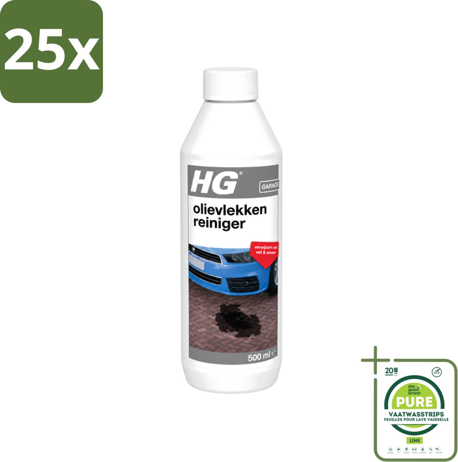 25 x HG - Olievlekkenreiniger - Verwijdert Ook Vet & Smeer - 500 ml - Grootverpakking - Vaatwasstrips - Olievlekkenreiniger - Vetvlekken - Smeer - Beton Reinigen - Cement Reinigen