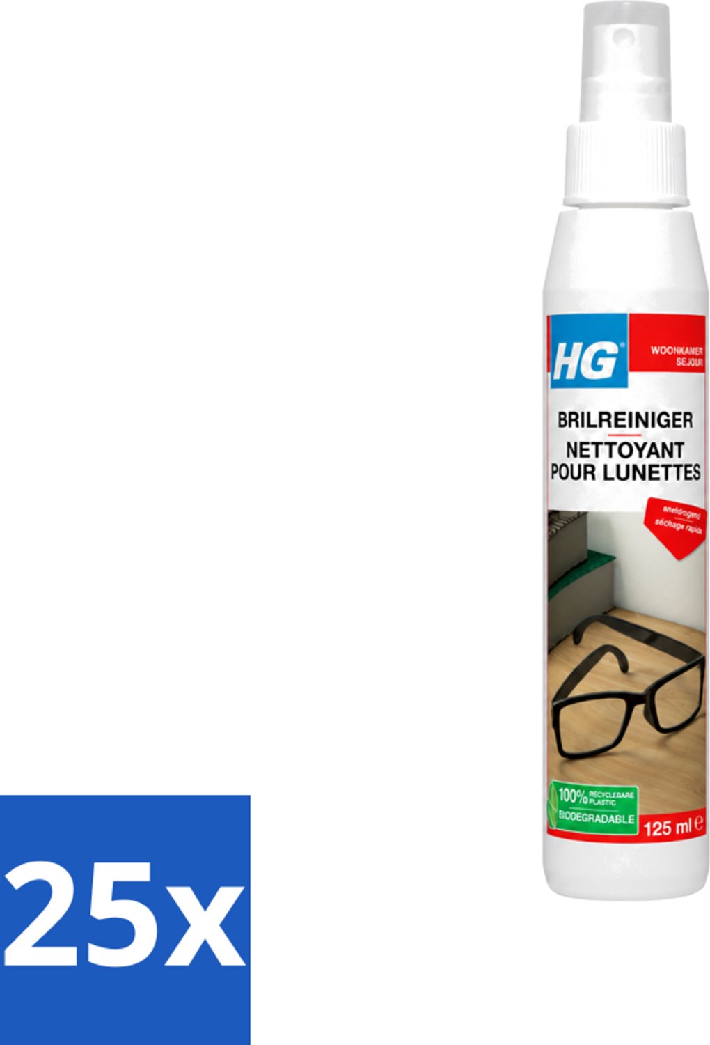 25 x HG - Brilreiniger - Voor Glasheldere Lenzen - 125 ml - Voordeelverpakking - 25 stuks