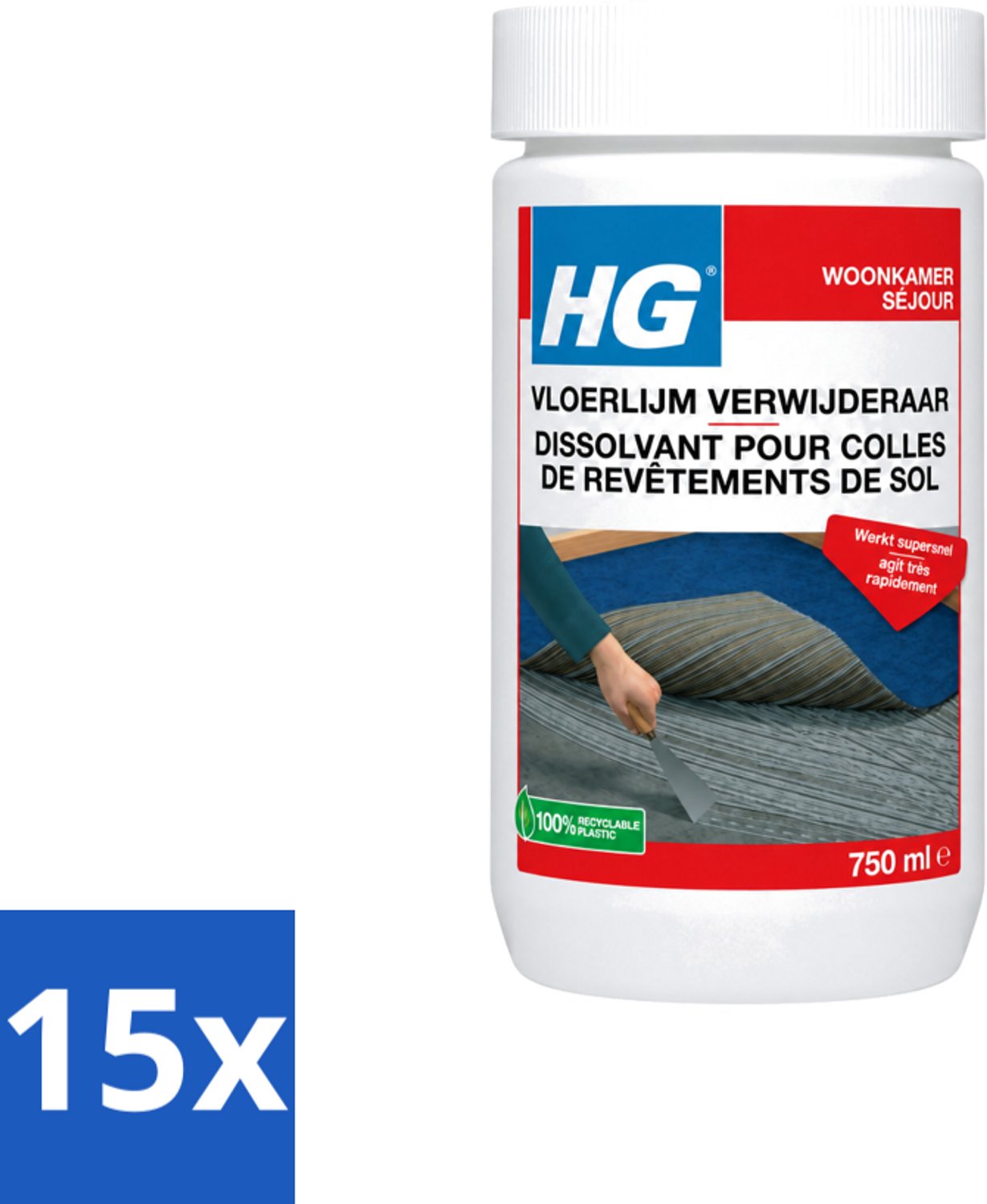 15 x HG - Vloerlijmverwijderaar - 750 ml - Voordeelverpakking - 15 stuks
