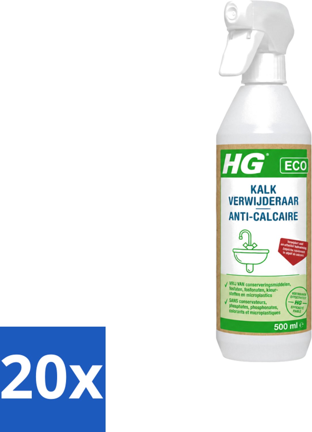 20 x HG ECO - Kalkverwijderaar - Snel & Effectief - Glanzend Resultaat - 500 ml - Voordeelverpakking - 20 stuks