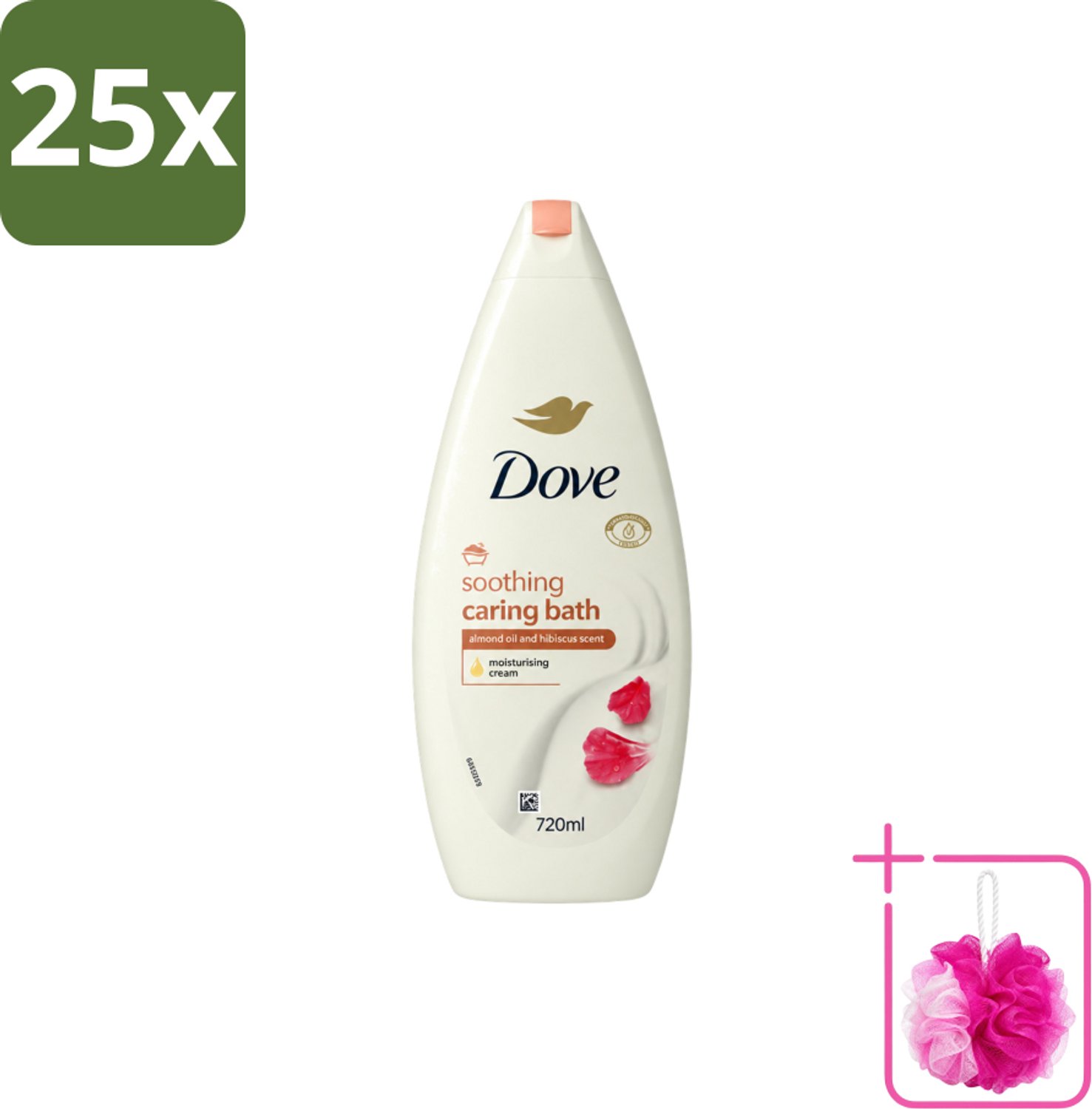 25 x Dove – Badcrème – Soothing Almond Oil & Hibiscus – 720 ml - Bulkverpakking - Douchegel - Douchemop - Huidverzorging