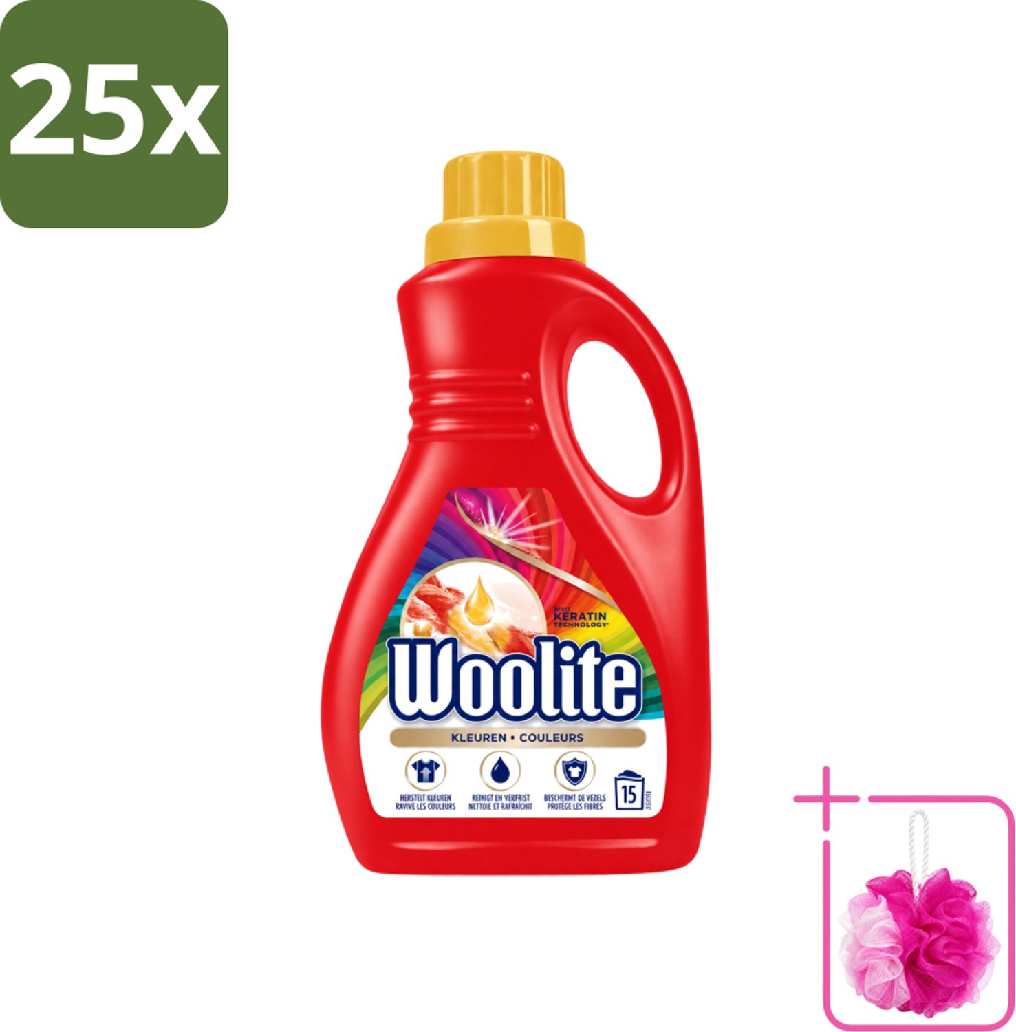 25 x Woolite Color - Vloeibaar Wasmiddel - Met Keratine - Gekleurde Was - 15 Wasbeurten - 0,9L - Bulkverpakking - Gekleurde was - Douchemop - Keratine wasmiddel