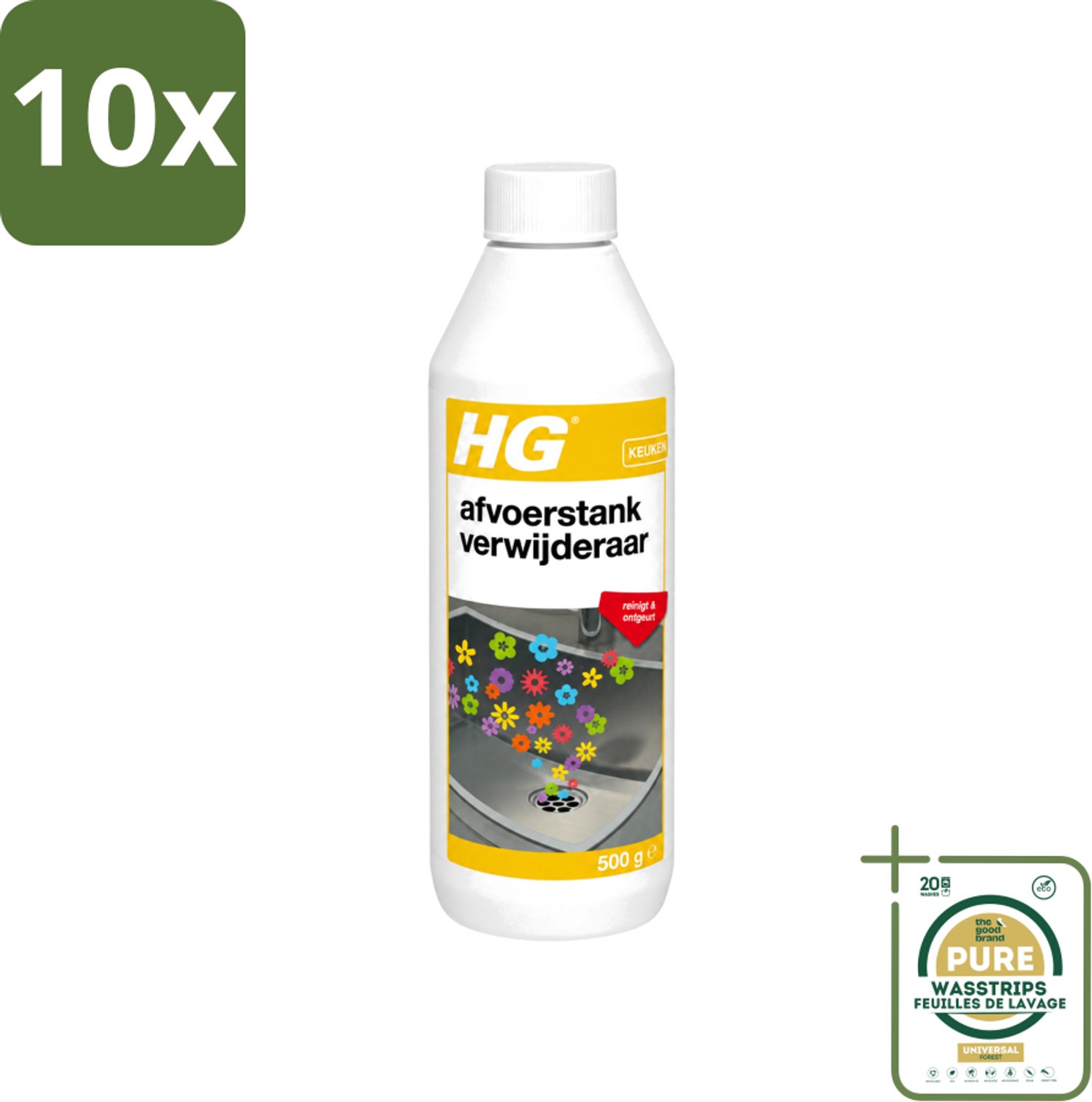 10 x HG - Afvoerstank Verwijderaar - Reinigt & Ontgeurt - 10 Behandelingen - 500 g - Wasstrips - Afvoerstankverwijderaar - Afvoer Reinigen - Afvoer Geur - Afvoer Ontgeurt - Afvoer Vervuiling
