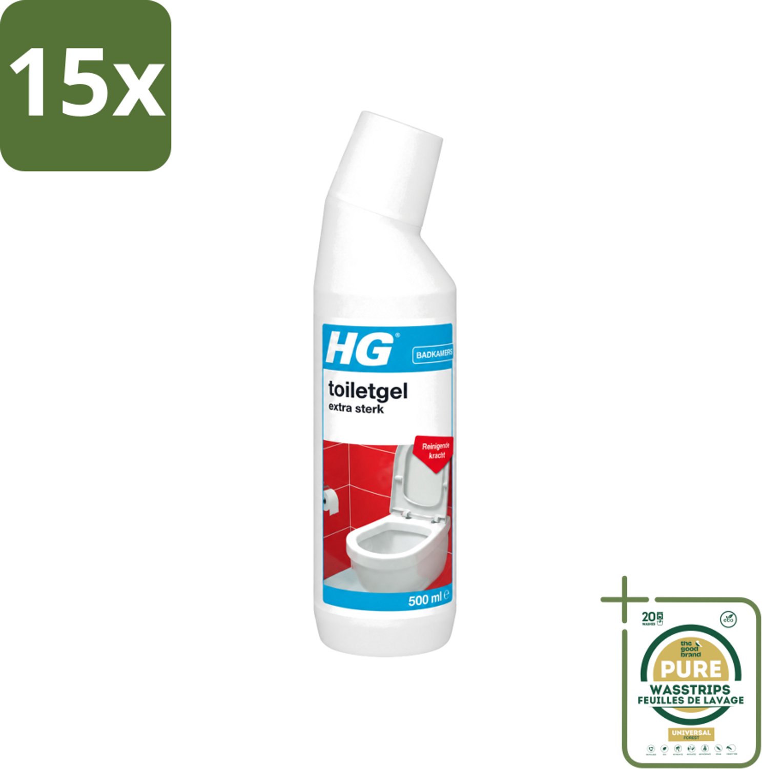 15 x HG - Badkamers - Toiletgel Extra Sterk - Reinigende Kracht - 500 ml - Wasstrips - Toiletgel - Toilet Reinigen - Kalk Verwijderen - Urinesteen Verwijderen - Toilet Schoonmaken