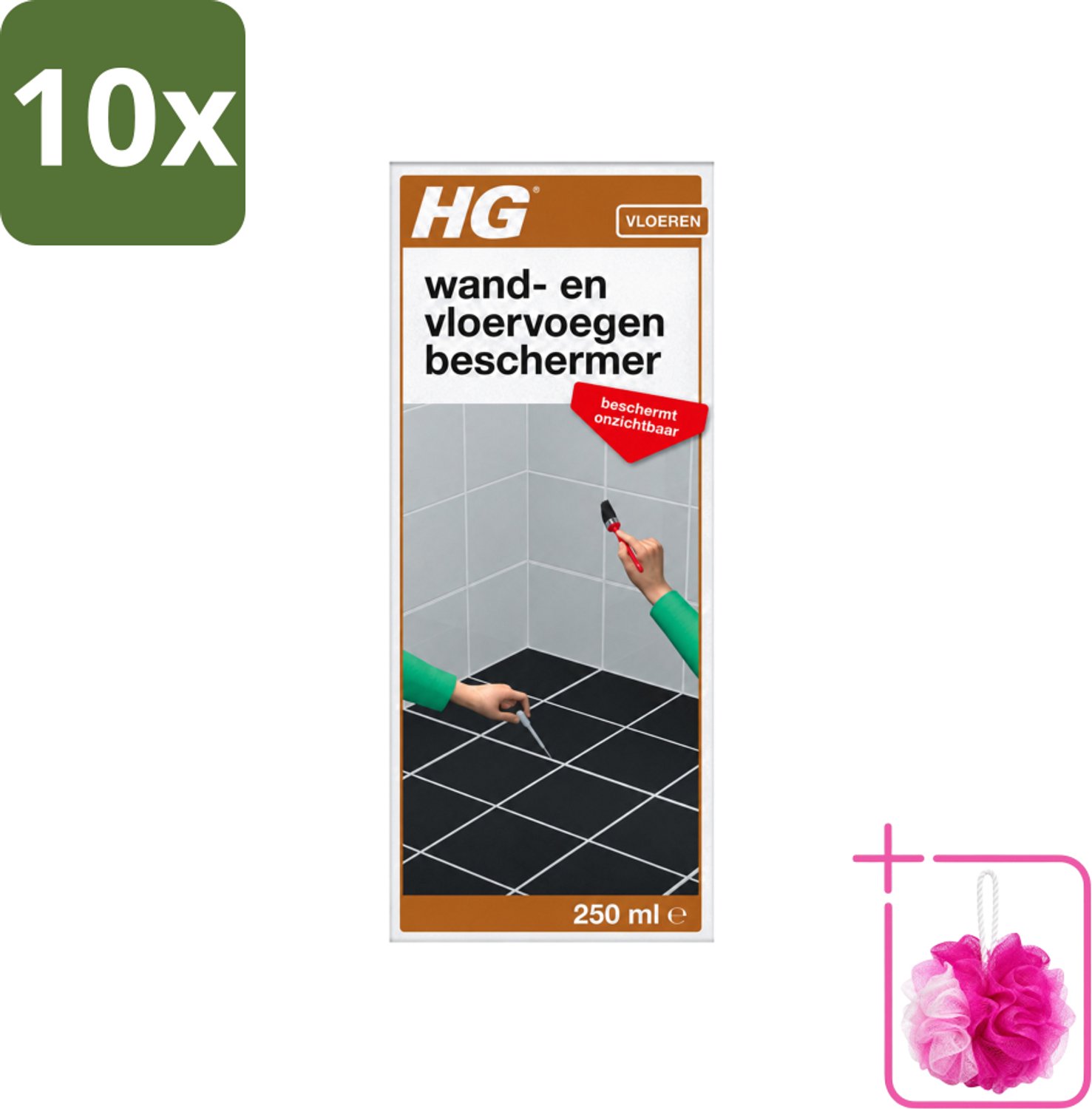 10 x HG - Vloeren - Wand & Vloervoegen Beschermer - Beschermt Onzichtbaar - 250 ml - Bulkverpakking - Voegen beschermer - Douchemop - Voegen reiniger