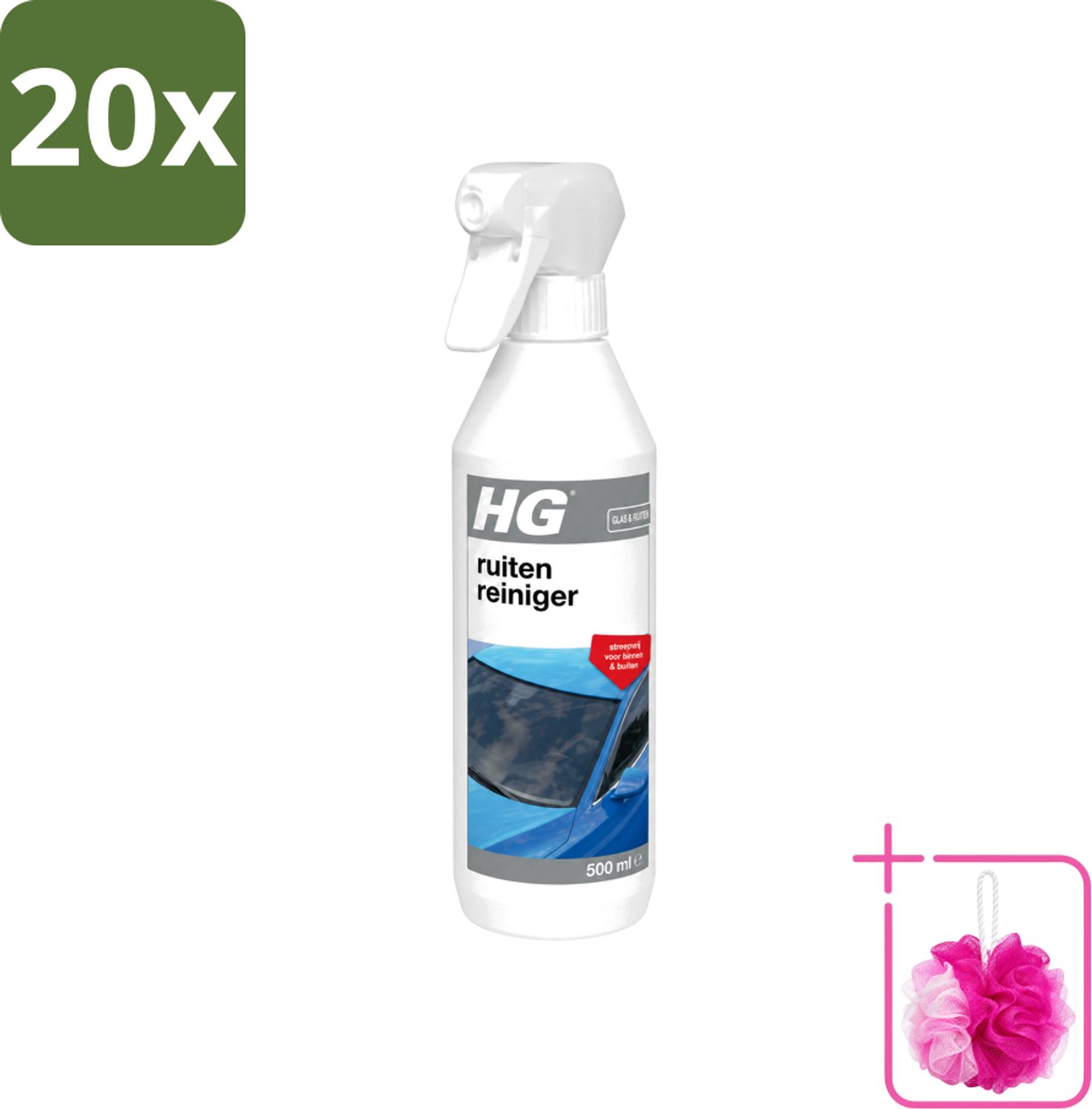 20 x HG - Ruitenreiniger - Streepvrij Voor Binnen & Buiten - 500 ml - Bulkverpakking - Ruitenreiniger - Douchemop - Ruiten reinigen