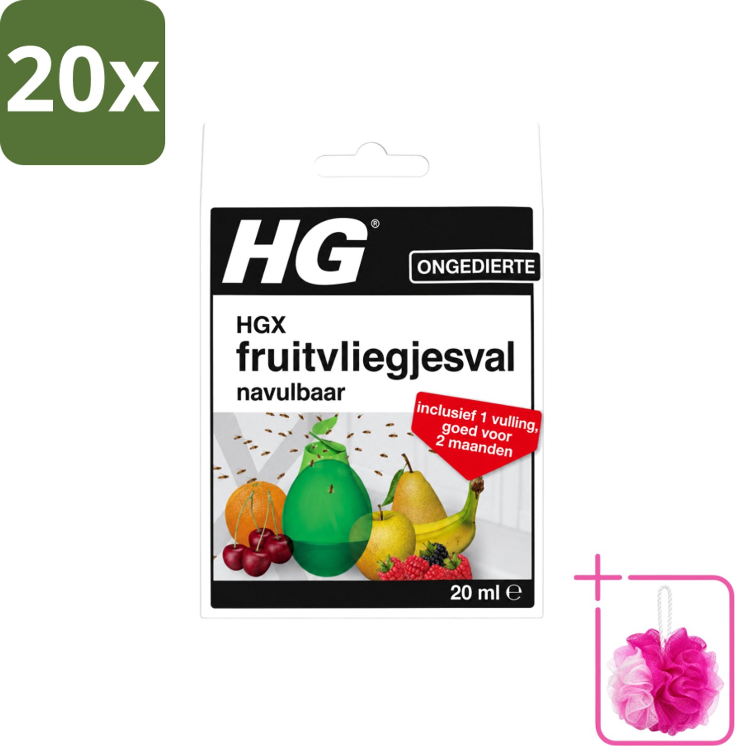 20 x HG X - Ongedierte - Fruitvliegjesval Navulbaar - Inclusief 1 Vulling - 20 ml - Bulkverpakking - Fruitvliegjesval - Douchemop - Fruitvliegjes bestrijding