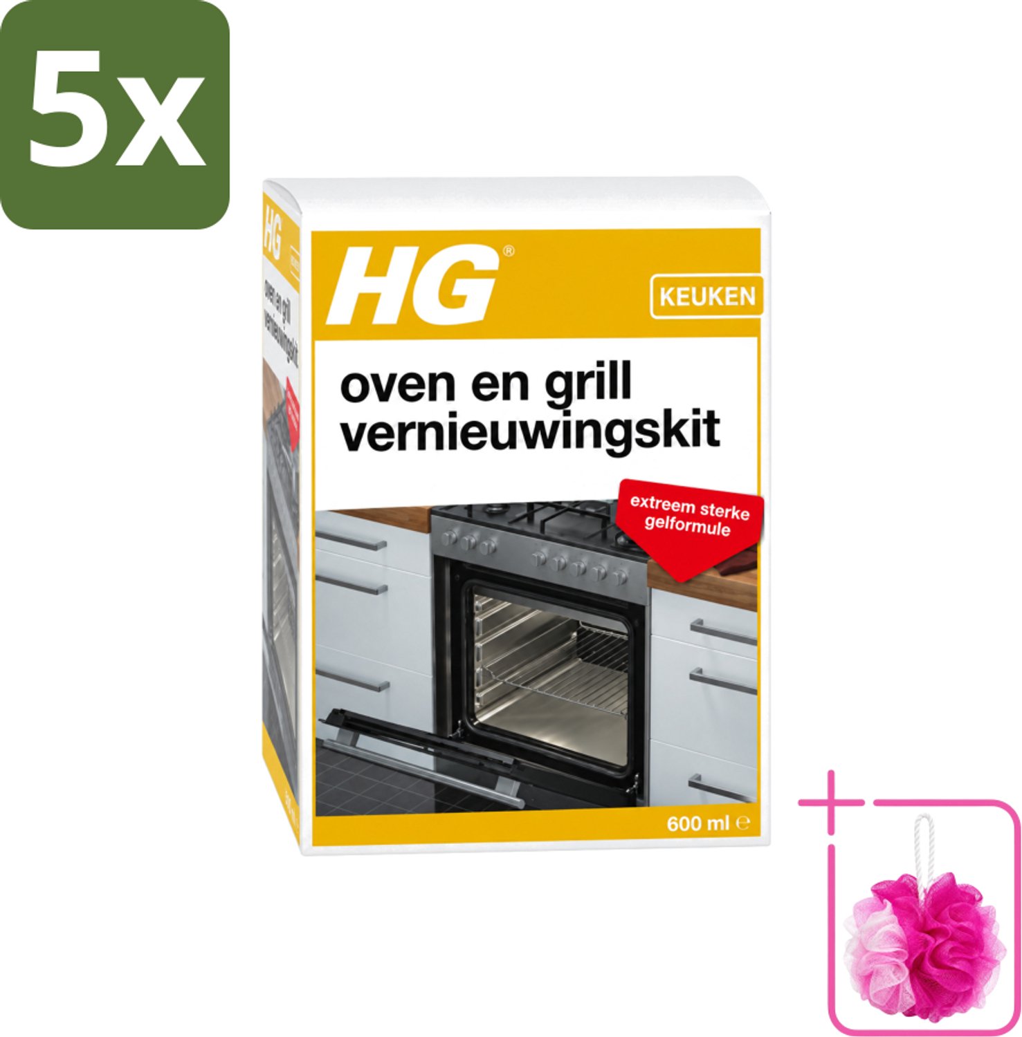5 x HG - Oven & Grill Vernieuwingskit - Sterke Gelformule - 600 ml - Bulkverpakking - Oven reinigen - Douchemop - Grill reinigen