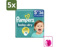 5 x Pampers – Luiers – Baby-Dry Maat 5+ (12-17 kg) – 36 Luiers - Bulkverpakking - Baby-luiers - Douchemop - Droge huid