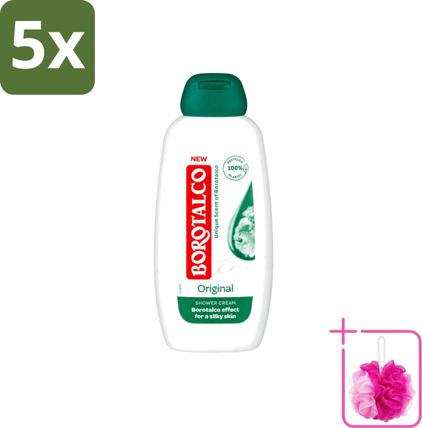 5 x Borotalco – Douchegel – Original – 250 ml - Bulkverpakking - Douchegel - Douchemop - Borotalco