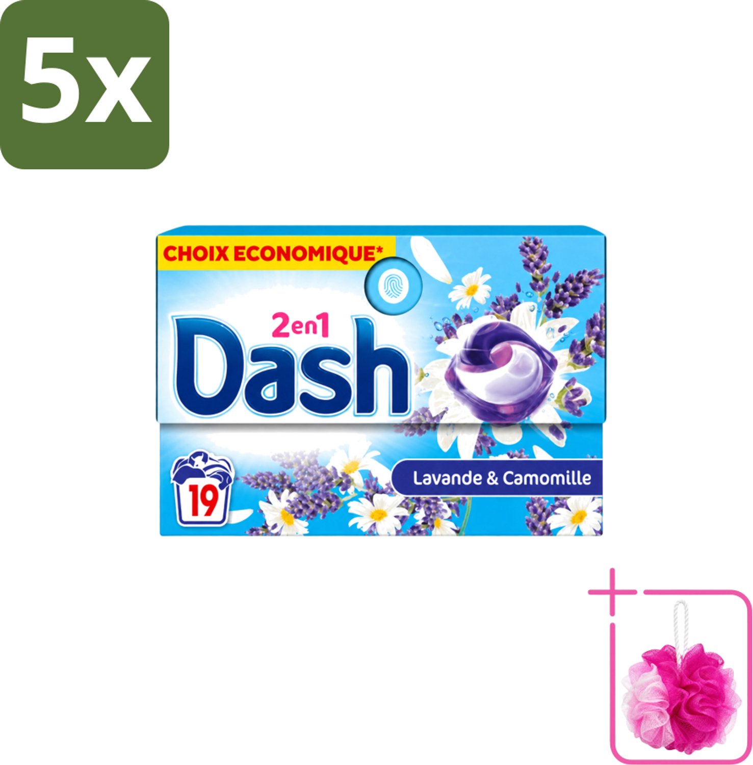 5 x Dash – Wasmiddel Pods 2-in-1 – Lavendel & Kamille – 19 Capsules - Bulkverpakking - Wasmiddel - Douchemop - Waspod