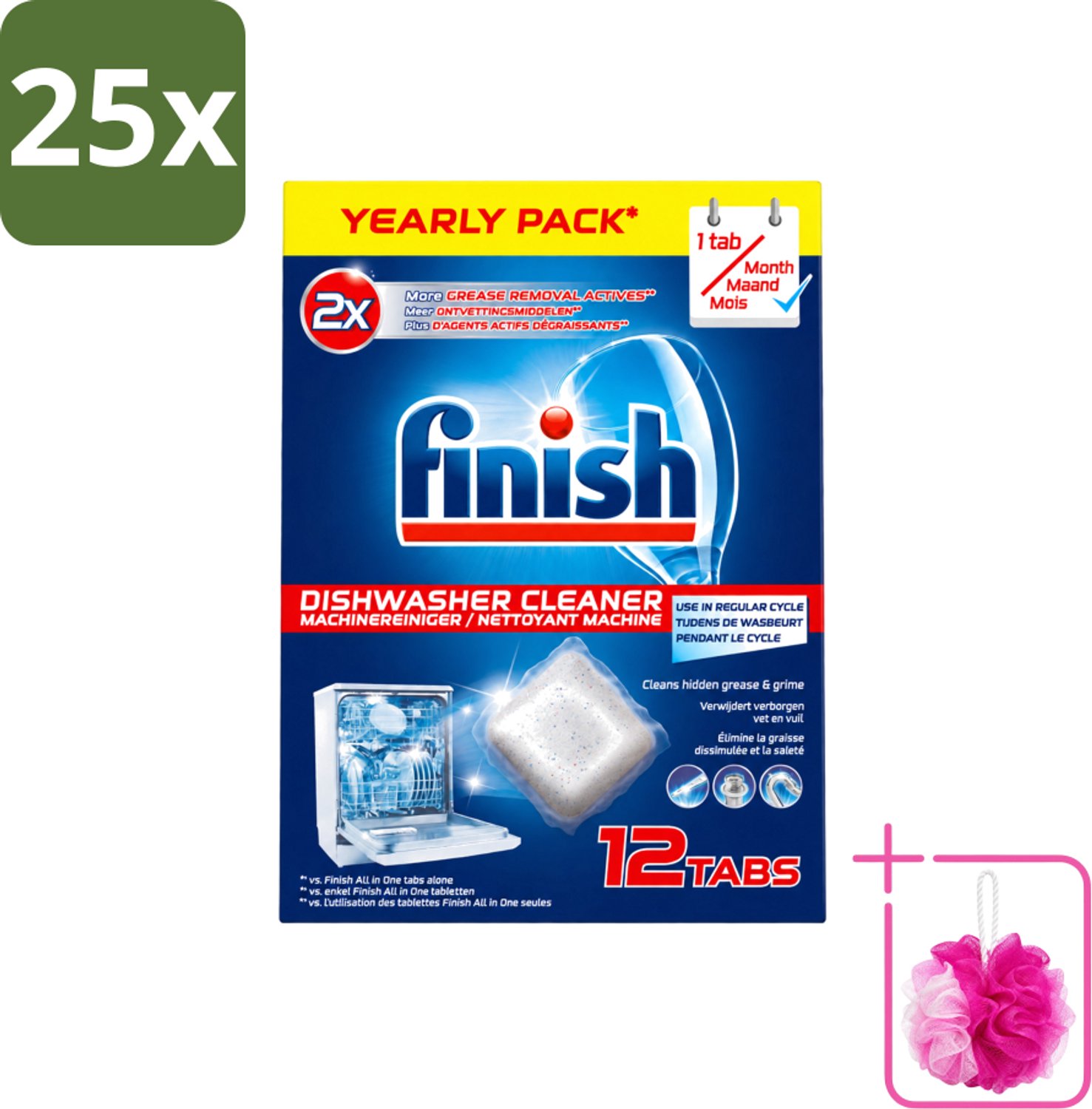 25 x Finish - Vaatwasmachinereiniger - Anti-Vet & Anti-Vuil - 12 Tabletten - Bulkverpakking - Vaatwasmachinereiniger - Douchemop - Vet en vuil verwijderen