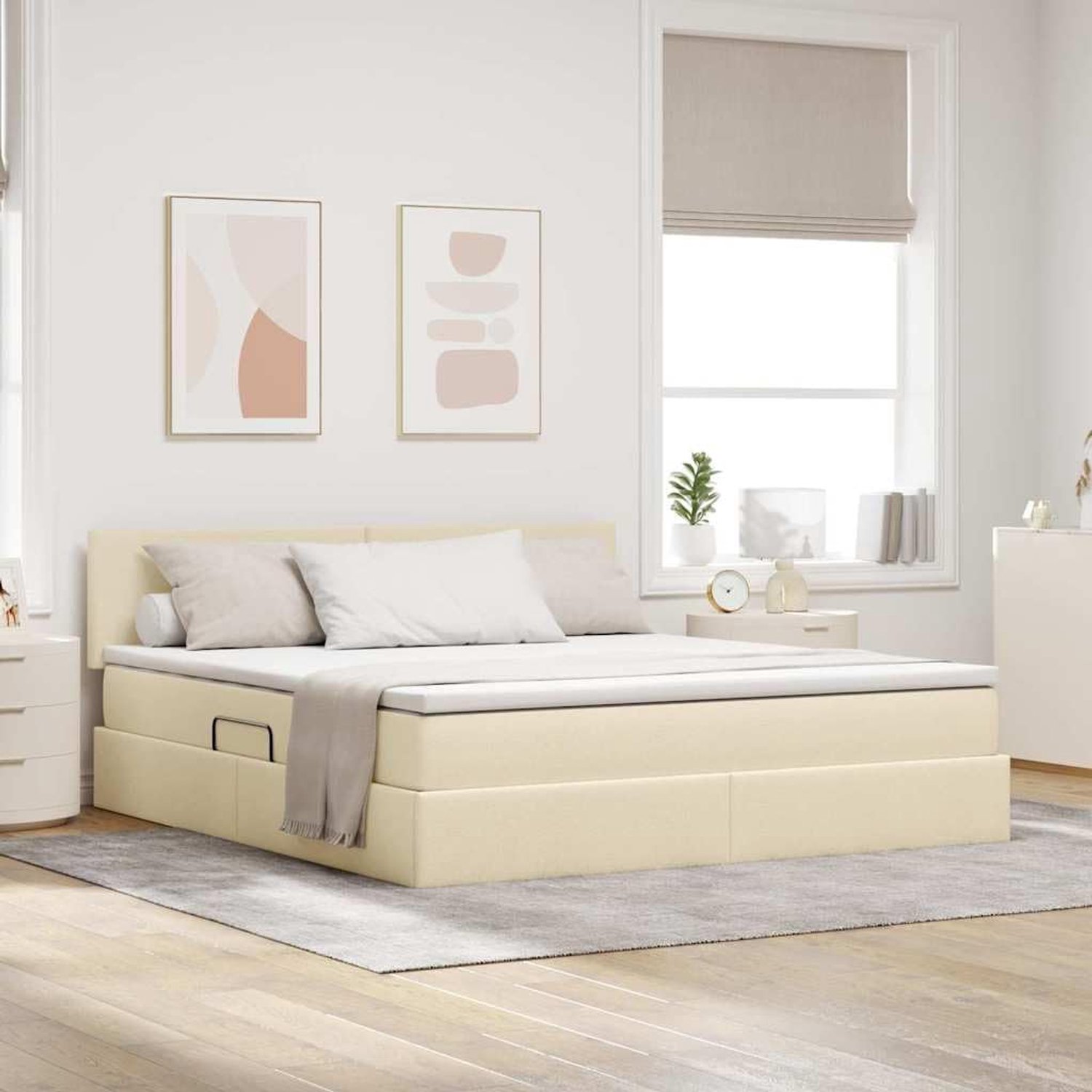Opbergbed met hydraulisch liftsysteem moderne slaapkamer Crème 160 x 200 cm