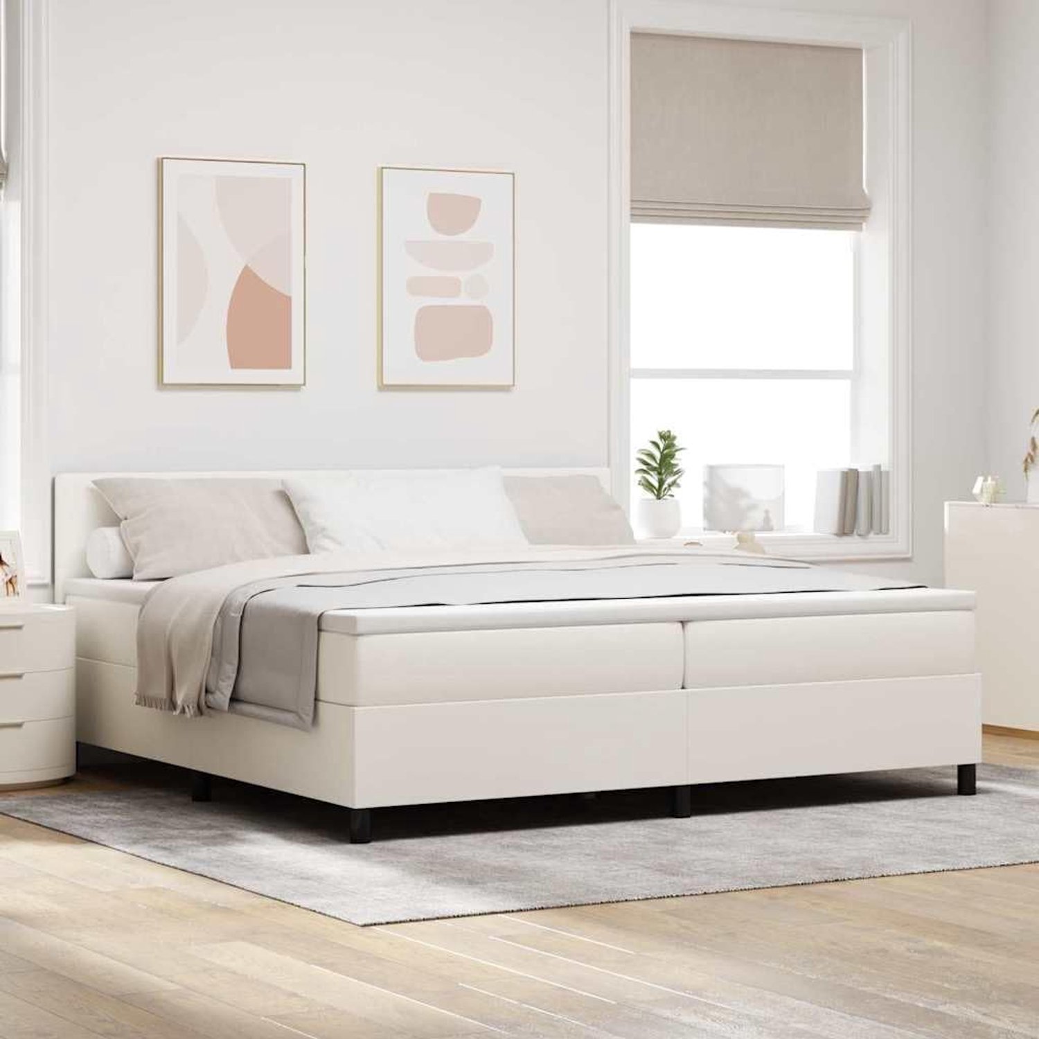 Katoenen boxspring Crème 200 x 200 cm