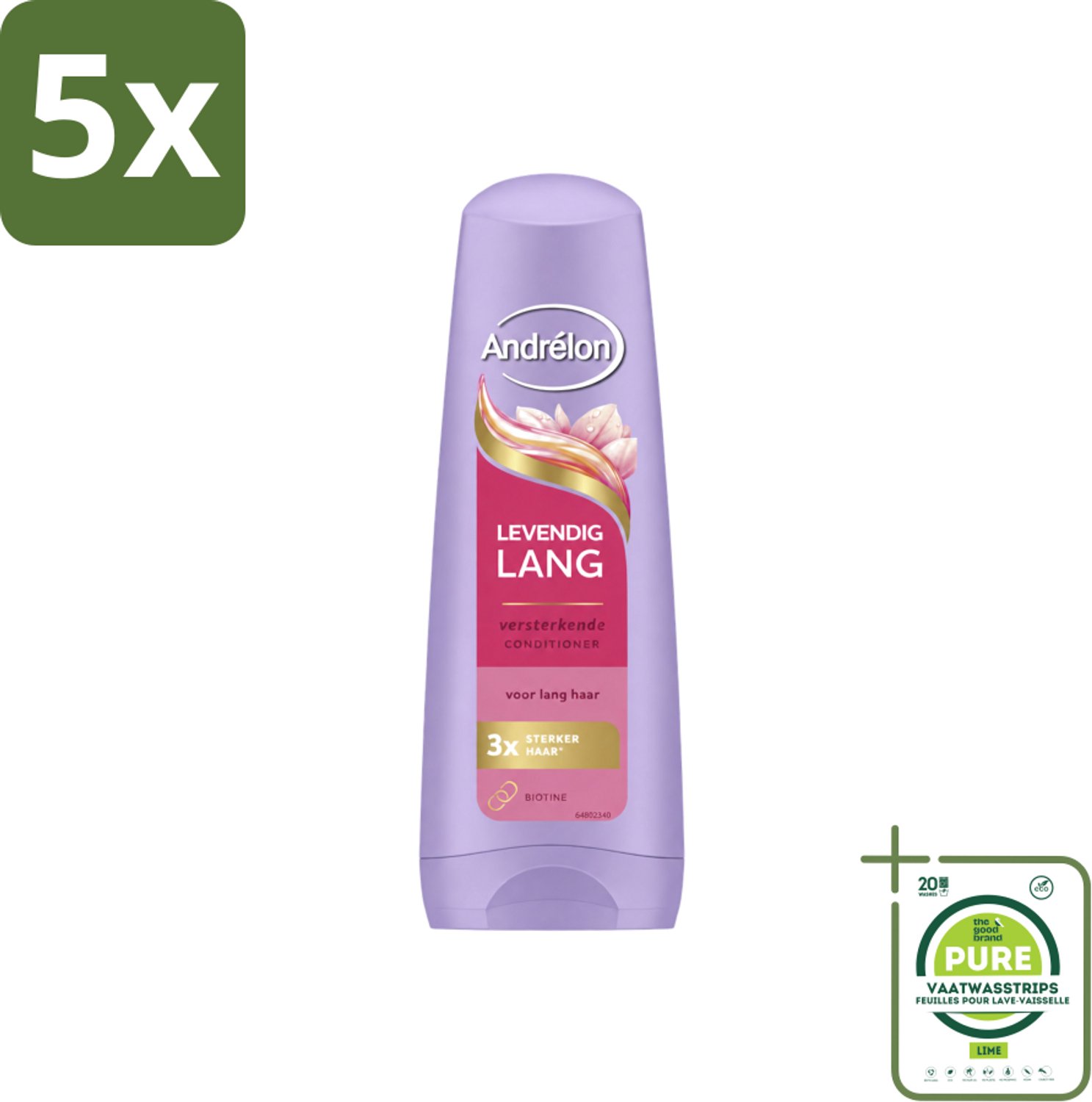 5 x Andrélon – Conditioner – Levendig Lang – 200 ml - Grootverpakking - Vaatwasstrips - Lang Haar Verzorgen - Haar Versterken - Haar Verzorgen - Haar Breuk Voorkomen - Biotine Voor Haar