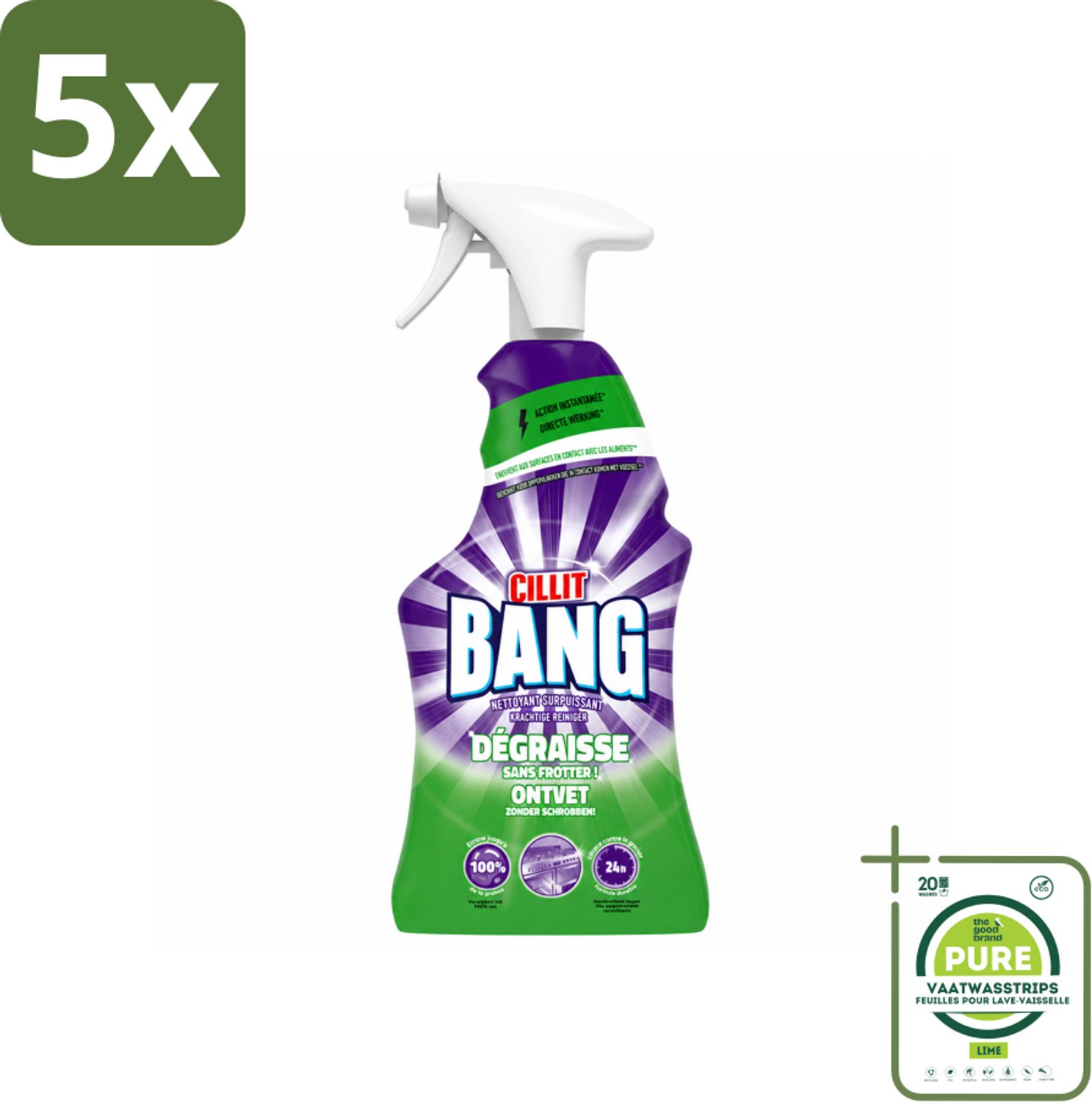 5 x Cillit Bang – Schoonmaakspray – Universal Ontvetter – 750 ml - Grootverpakking - Vaatwasstrips - Schoonmaak Spray Kalk - Reinigingsspray Ontvetter - Cillit Bang Power Cleaner - Reinigingsspray Badkamer - Reinigingsspray Tegels