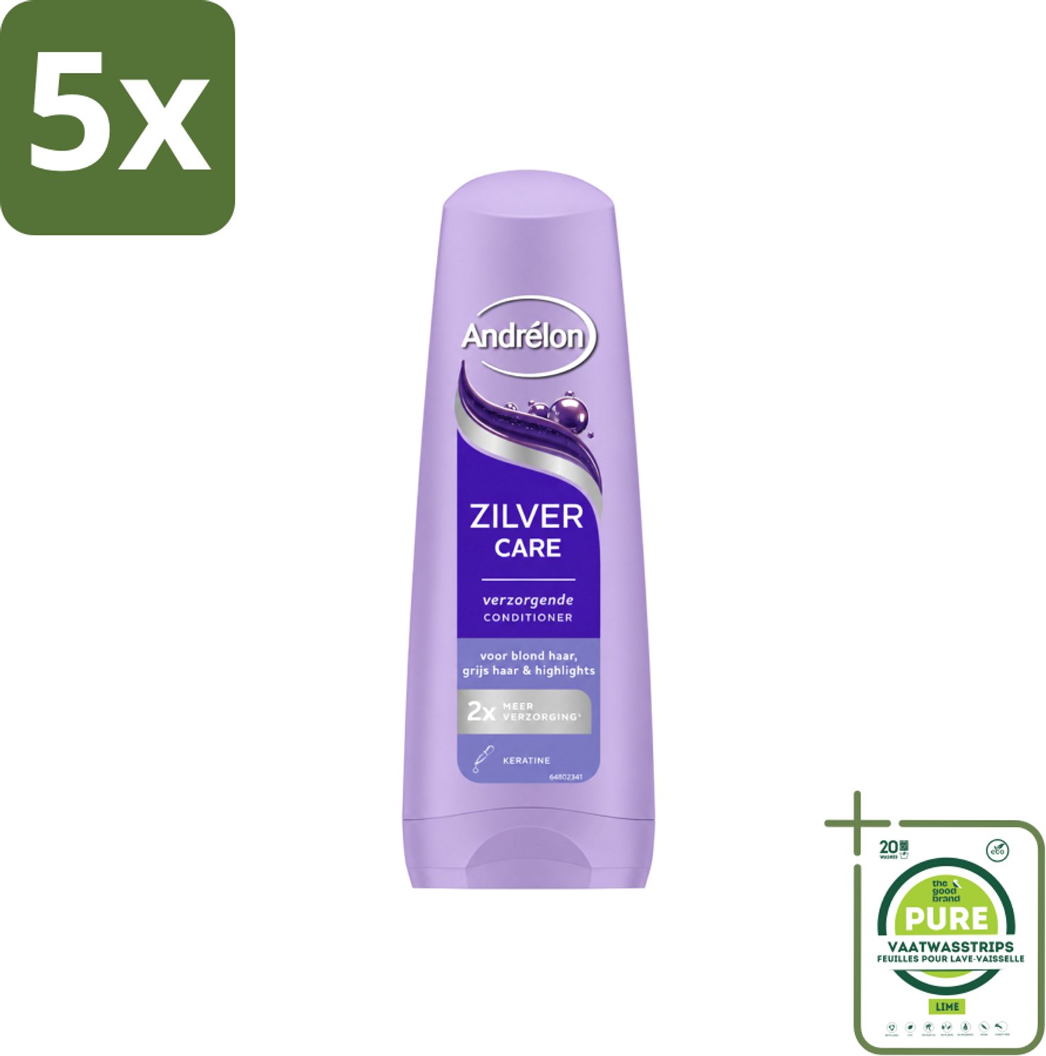 5 x Andrélon – Conditioner – Zilver Care – 200 ml - Grootverpakking - Vaatwasstrips - Blond Haar Verzorging - Grijs Haar Verzorging - Gehighlight Haar - Keratine Conditioner - Haar Herstel