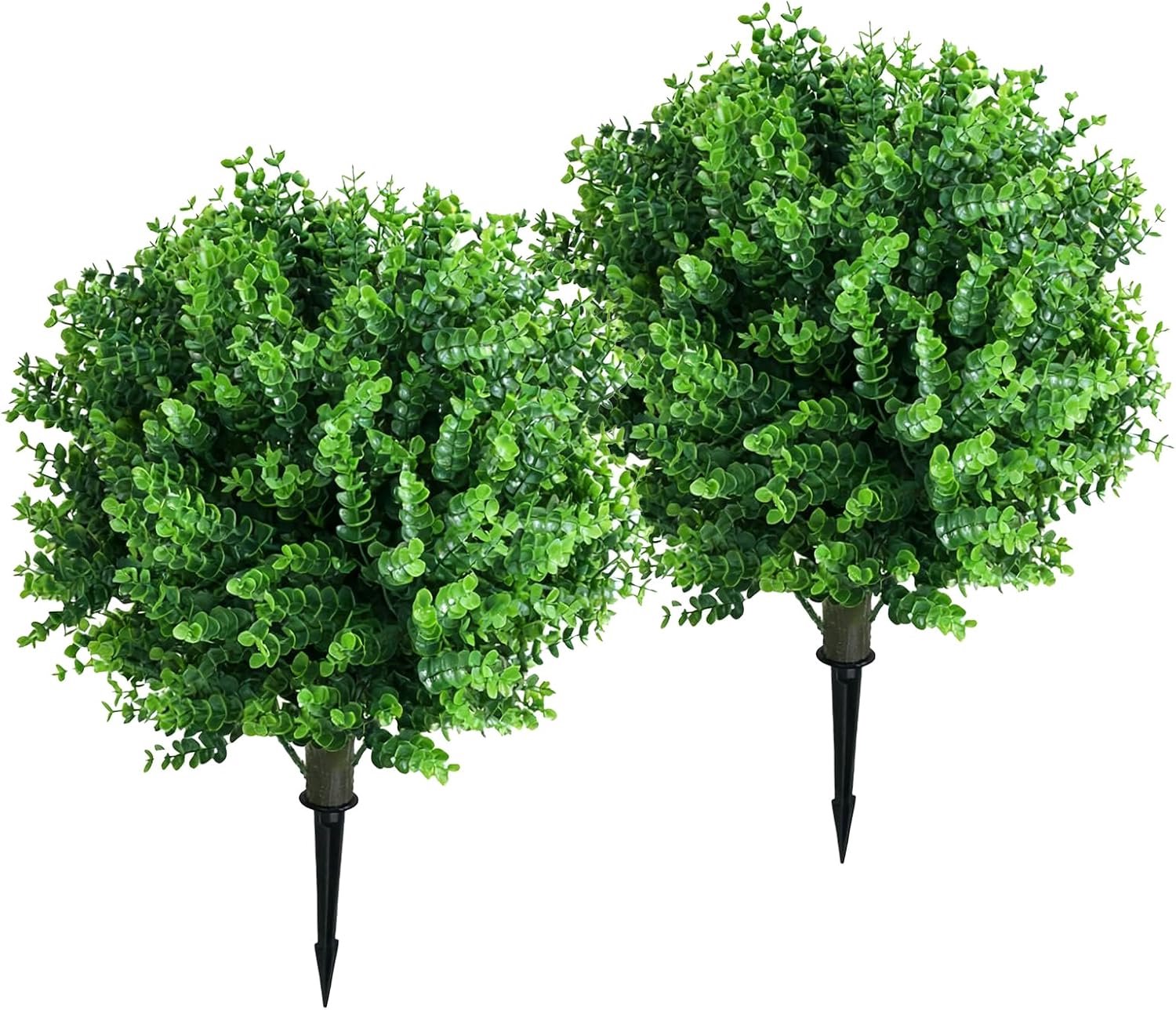 Kunstmatige Eucalyptus Topiary Ball Tree 17.7in Faux Greenery Struik, Tuin Decor met Grond Spike voor Veranda, Tuin, Patio