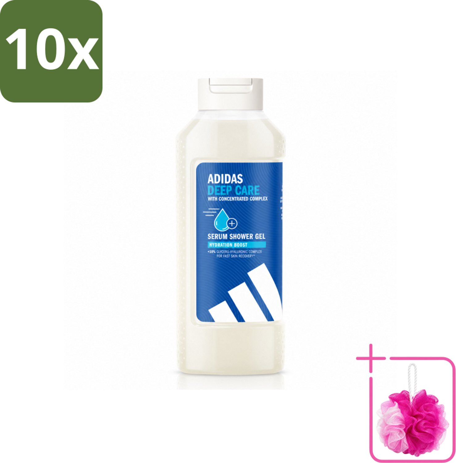 10 x Adidas – Douchegel – Active Skin & Mind Deep Care – 400 ml - Bulkverpakking - Hydratatie na sport - Douchemop - Huid verzorging