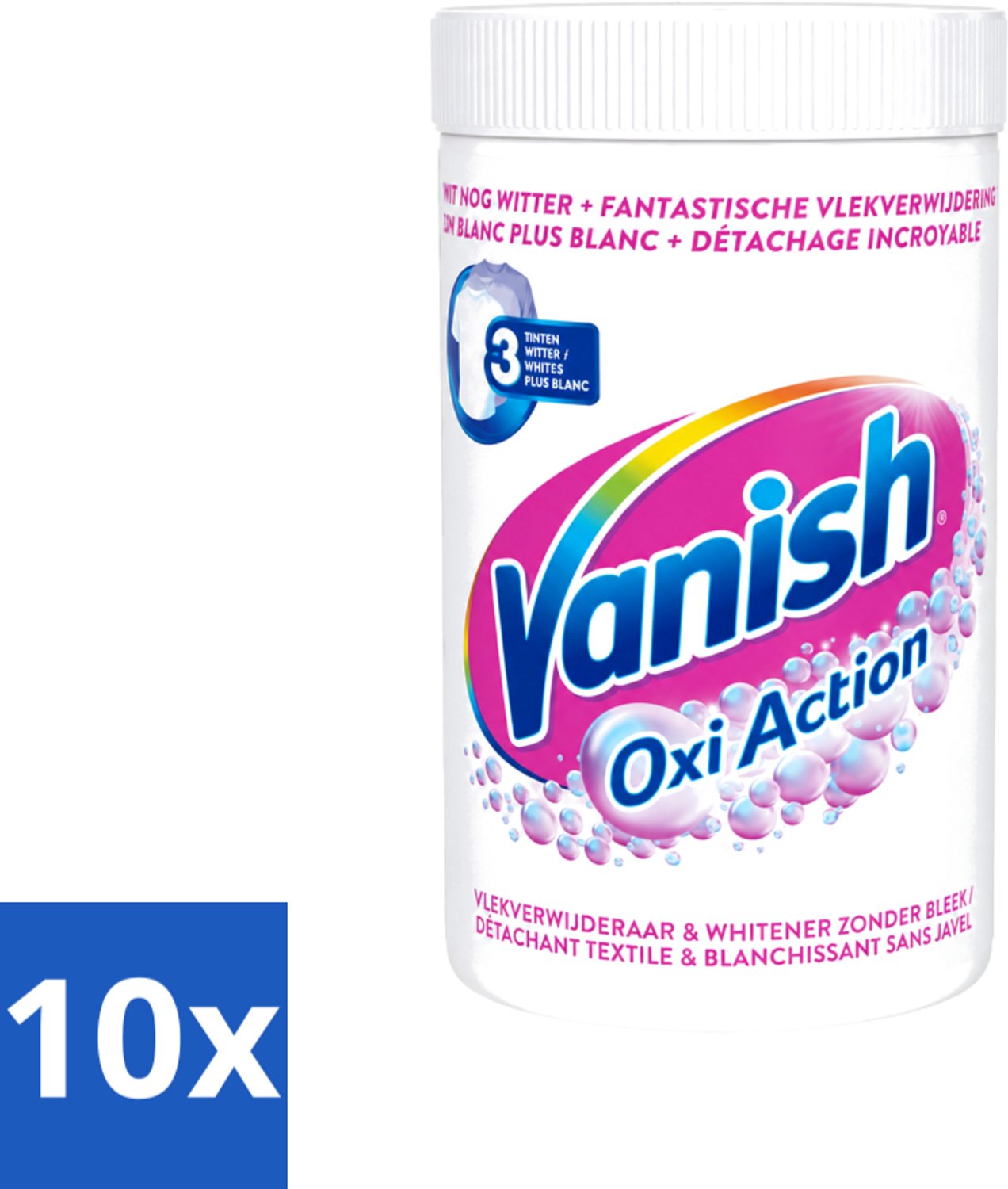 10 x Vanish Oxi Action - Vlekkenverwijderaar Poeder - Zonder Bleek - Witte Was - 1.5 Kg - Voordeelverpakking - 10 stuks
