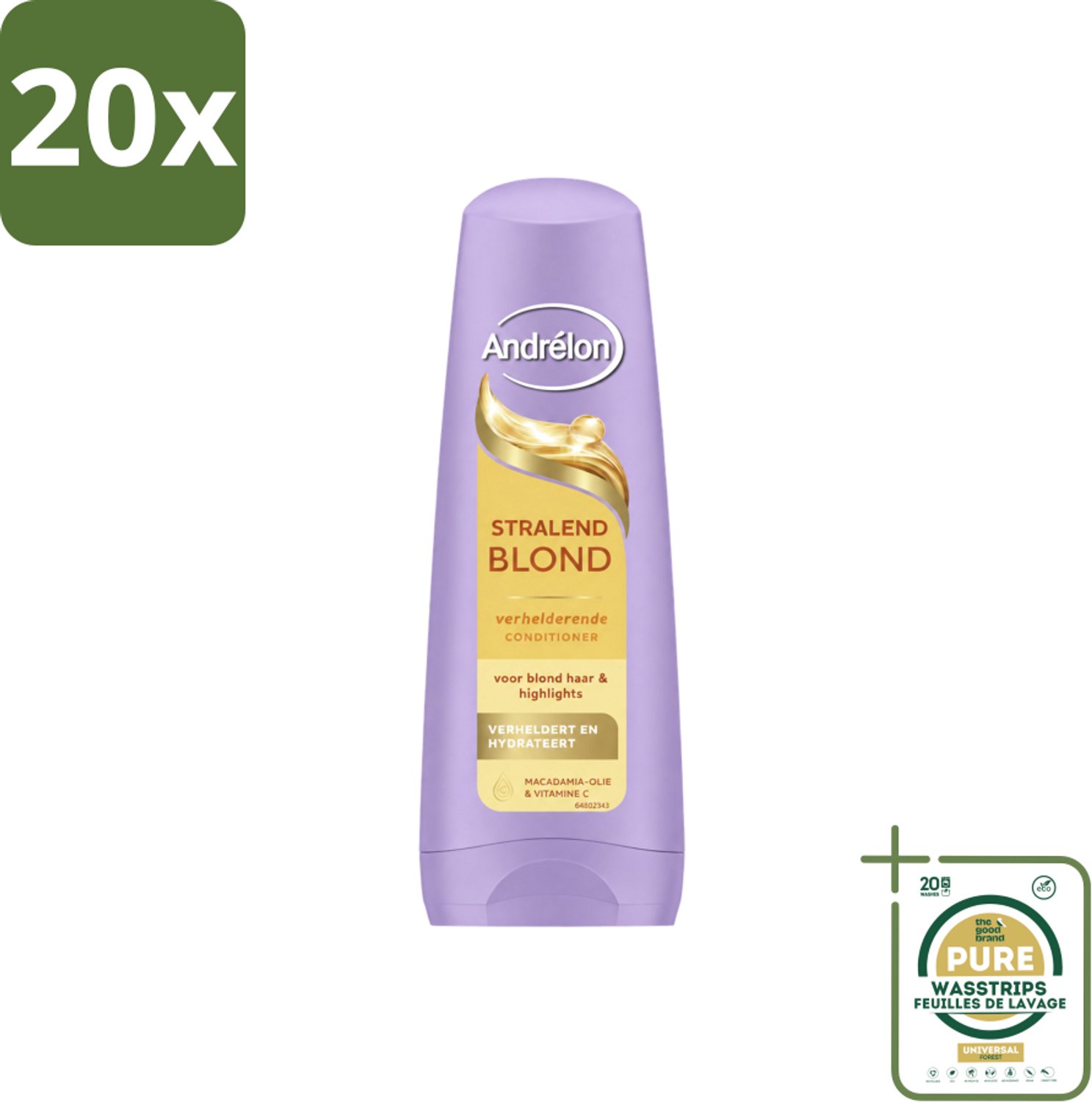 20 x Andrélon – Conditioner – Stralend Blond – 200 ml - Wasstrips - Blond Haar Verzorging - Verhelderende Conditioner - Glans Voor Blond Haar - Highlights Verzorging - Macadamia-olie Conditioner
