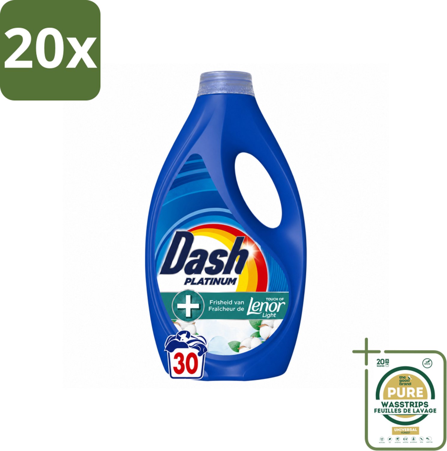 20 x Dash – Wasmiddel – Katoen Fris – 1350 ml - Wasstrips - Wasmiddel - Katoengeur - Fris - Vlekverwijdering - Wasbeurt