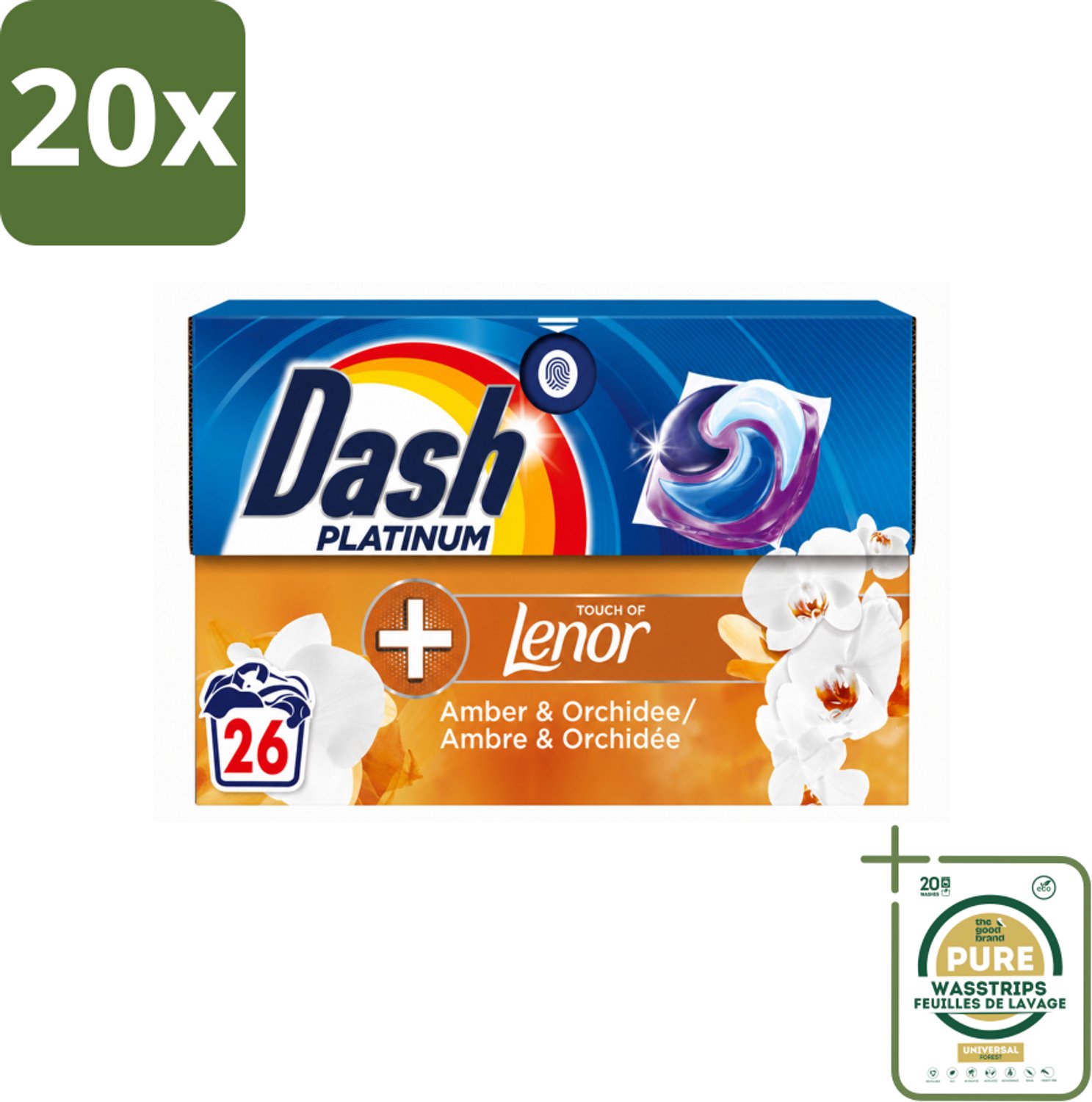 20 x Dash – Wasmiddelcapsules – 4in1 Pods Amber & Orchidee – 26 capsules - Wasstrips - Wasmiddel Capsules - 4 In 1 Wasmiddel - Frisse Geur Wasmiddel - Wasmiddel Voor Kleding - Wasmiddel Met Bloemige Geur