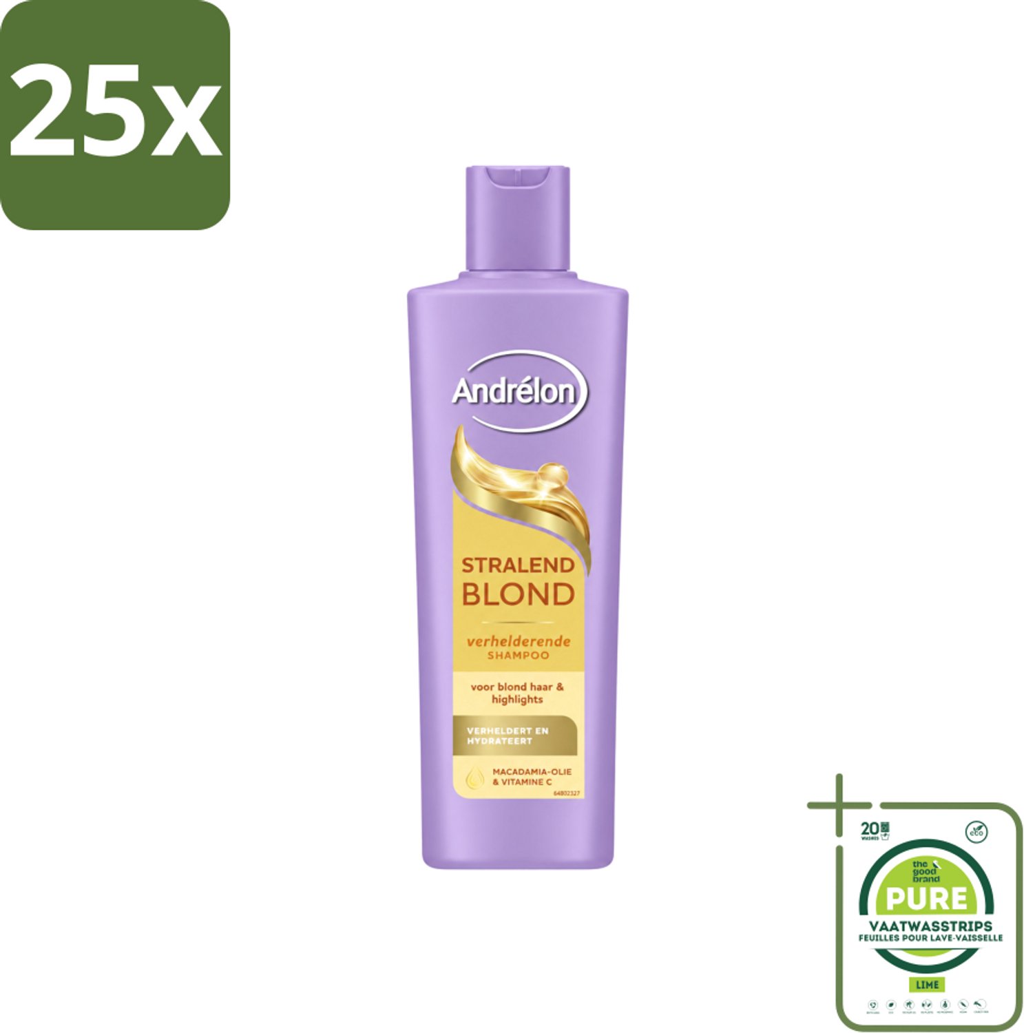 25 x Andrélon – Shampoo – Stralend Blond – 250 ml - Grootverpakking - Vaatwasstrips - Blond Haar - Glans - Highlights - Stralend Blond Haar - Blonde Kleur