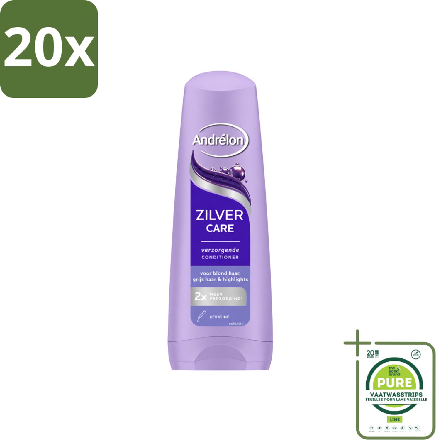 20 x Andrélon – Conditioner – Zilver Care – 200 ml - Grootverpakking - Vaatwasstrips - Blond Haar Verzorging - Grijs Haar Verzorging - Gehighlight Haar - Keratine Conditioner - Haar Herstel