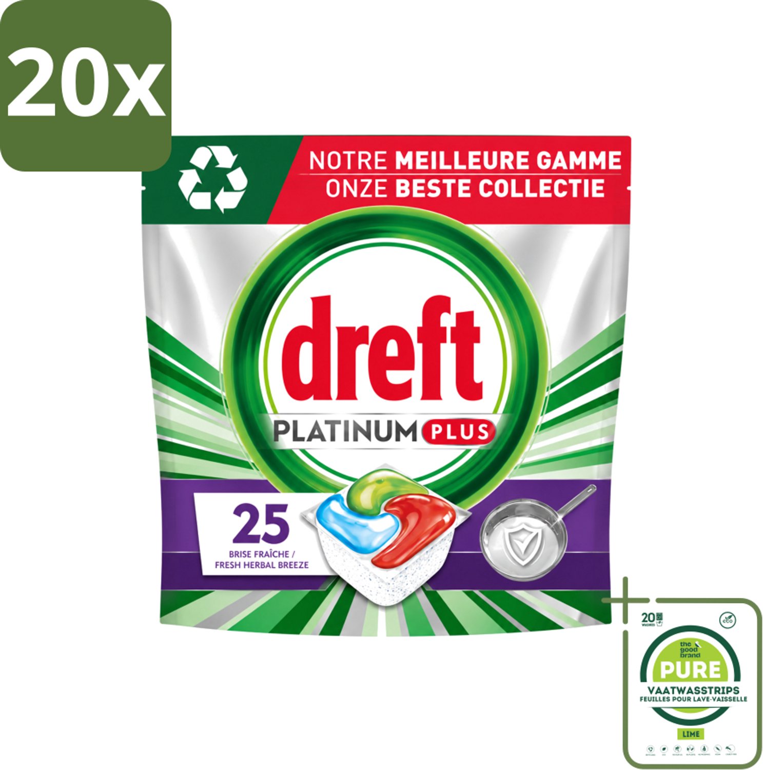 20 x Dreft Platinum Plus - Vaatwascapsules - Deep Clean Boosted - Fresh Herbal Breeze - 25 Afwasbeurten - Grootverpakking - Vaatwasstrips - Vaatwassen - Vaatwasmiddel - Vaatwascapsule - Glanzend Schone Vaat - Voedselresten Verwijderen