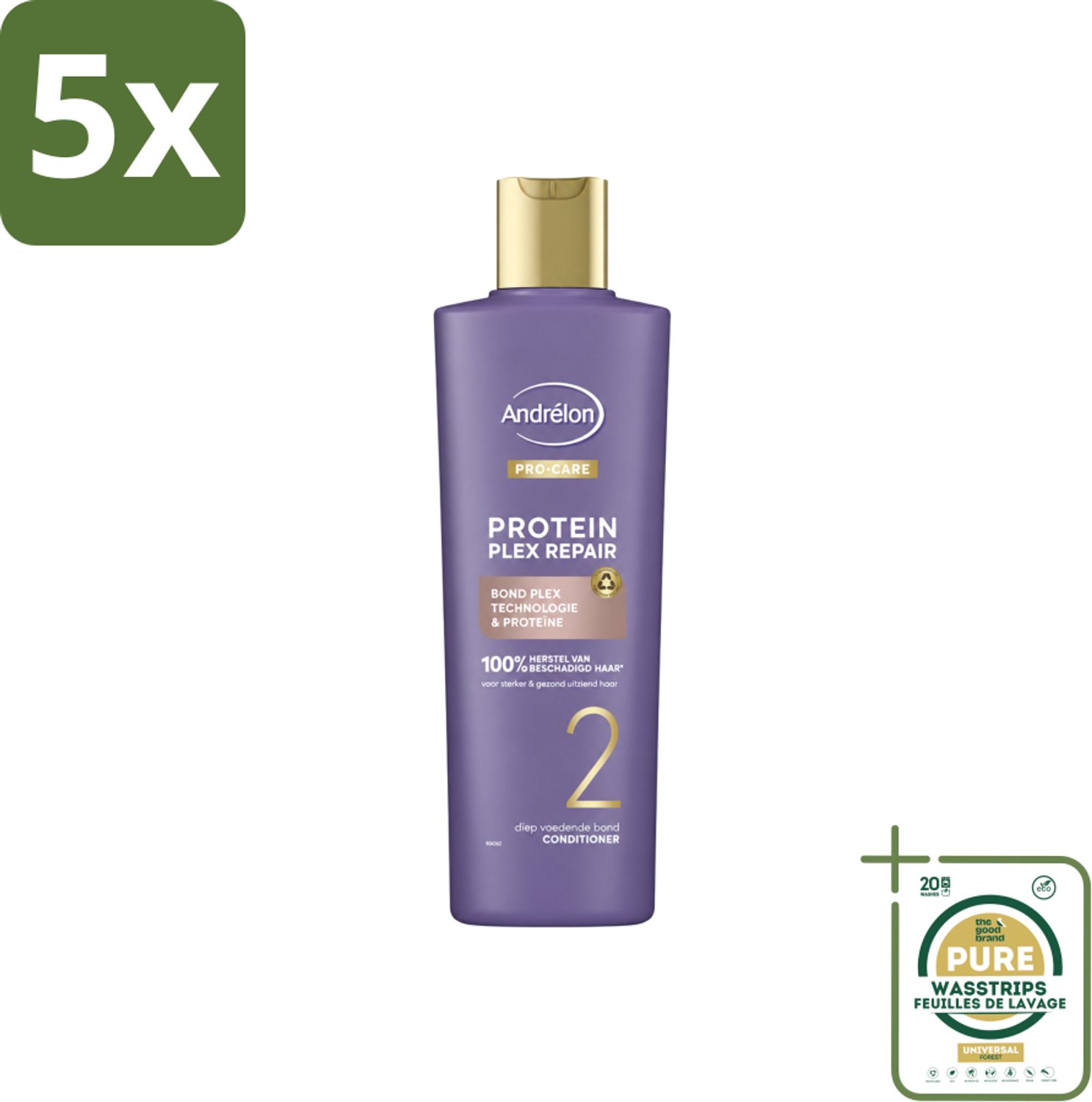 5 x Andrélon – Conditioner – Pro Care Protein Plex Repair – 250 ml - Wasstrips - Herstel Haar - Beschadigd Haar - Proteïne - Bond Plex Technologie - Haarverzorging