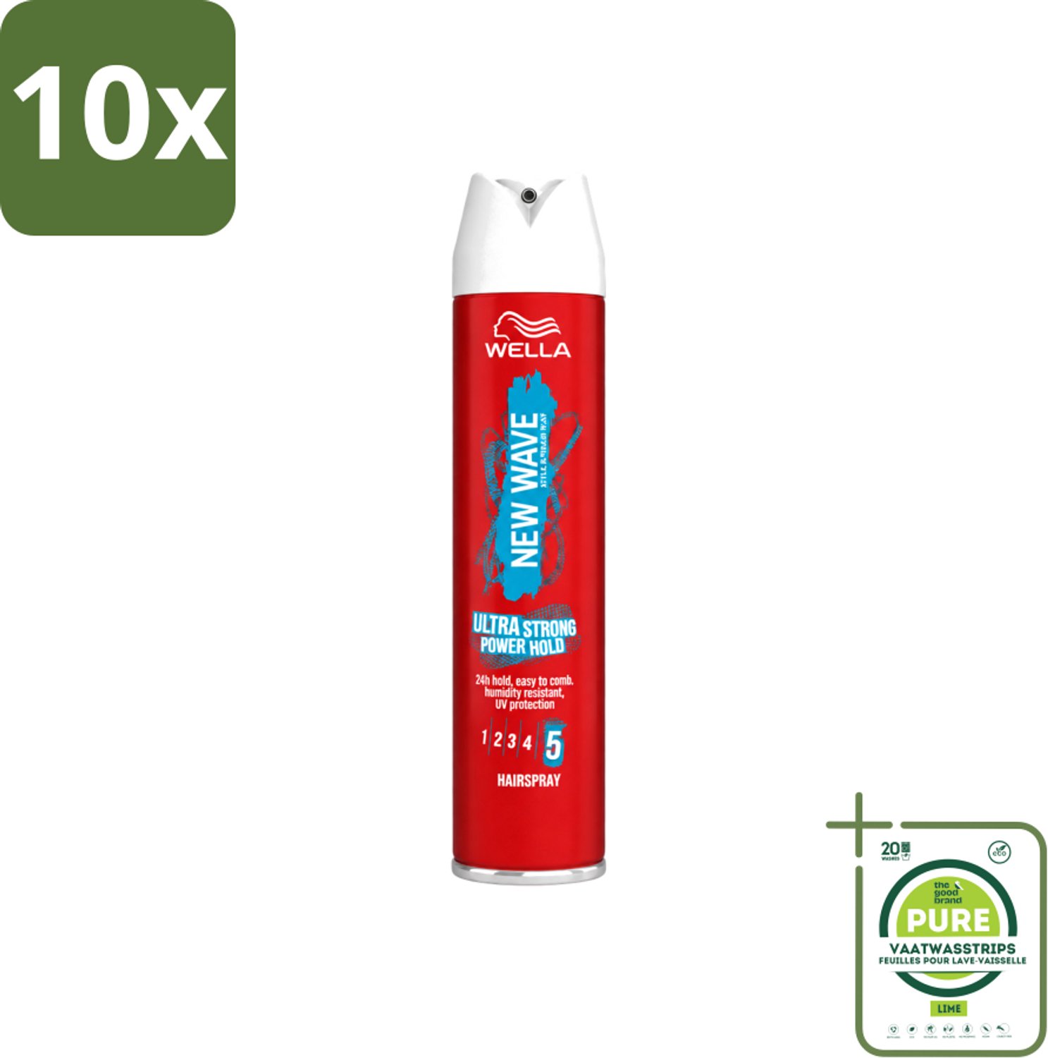 10 x Wella – New Wave Rock’n Hold Ultra Strong – Haarspray – 250 ml - Grootverpakking - Vaatwasstrips - Haarspray - Stevigheid - UV Bescherming - Vochtbestendig - Langdurige Fixatie
