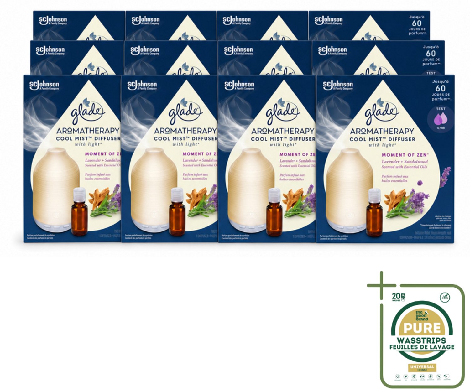 12 x Glade – Aromatherapy Mist Diffuser – Starterpakket – Houder + Moment of Zen Navulling - 17,4 ml - Wasstrips - Aromatherapie - Ontspanning - Geur - Luchtverfrisser - Diffuser