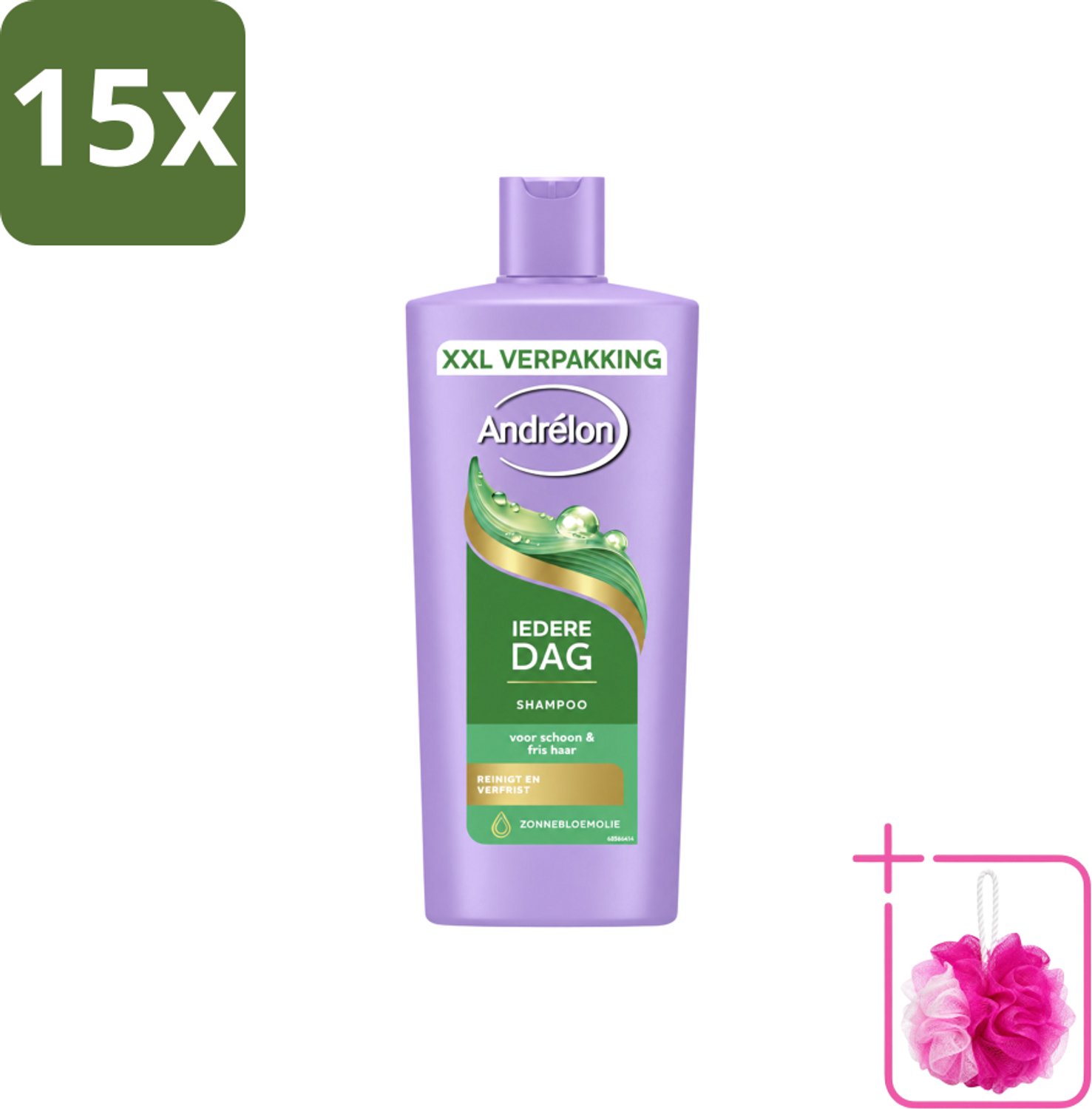15 x Andrélon – Shampoo – Iedere Dag – 685 ml - Bulkverpakking - Dagelijks haarwassen - Douchemop - Zachte shampoo