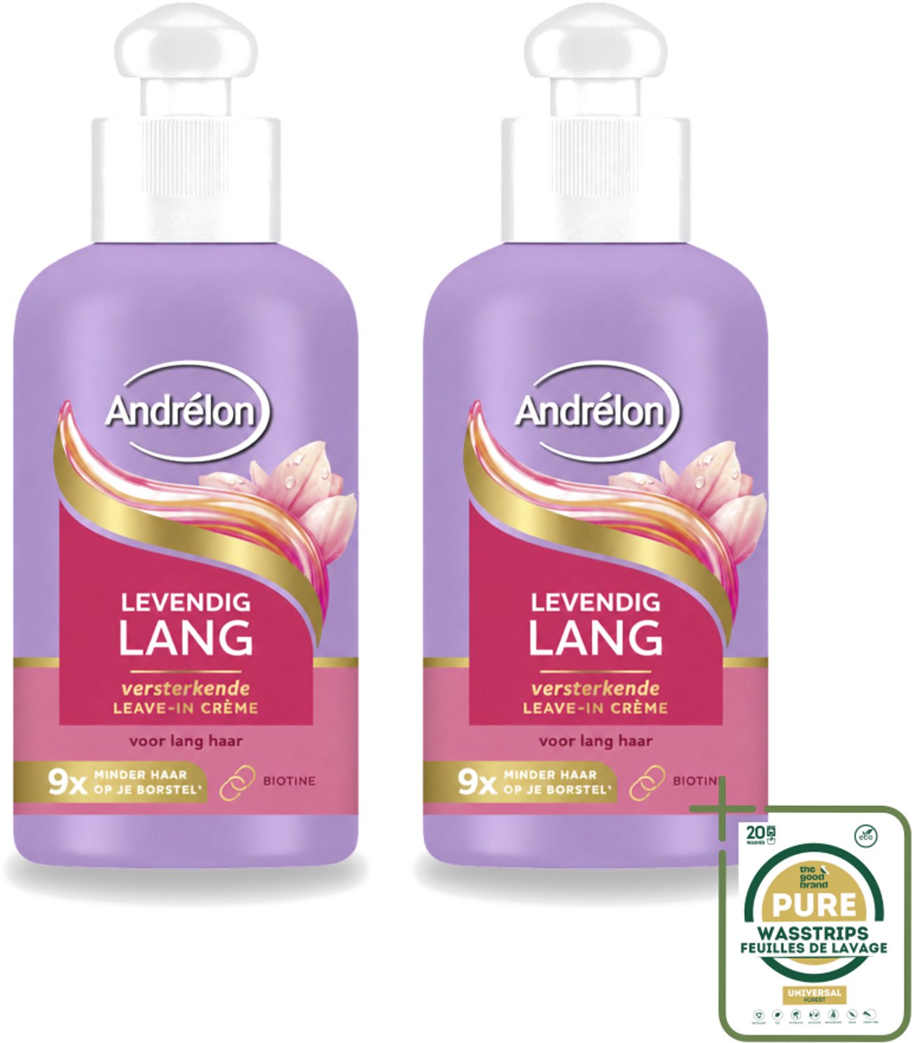 2 x Andrélon – Leave-In Crème – Levendig Lang – 200 ml - Wasstrips - Haarbescherming - Haarversterking - Haarbreuk - Biotine - Lang Haar
