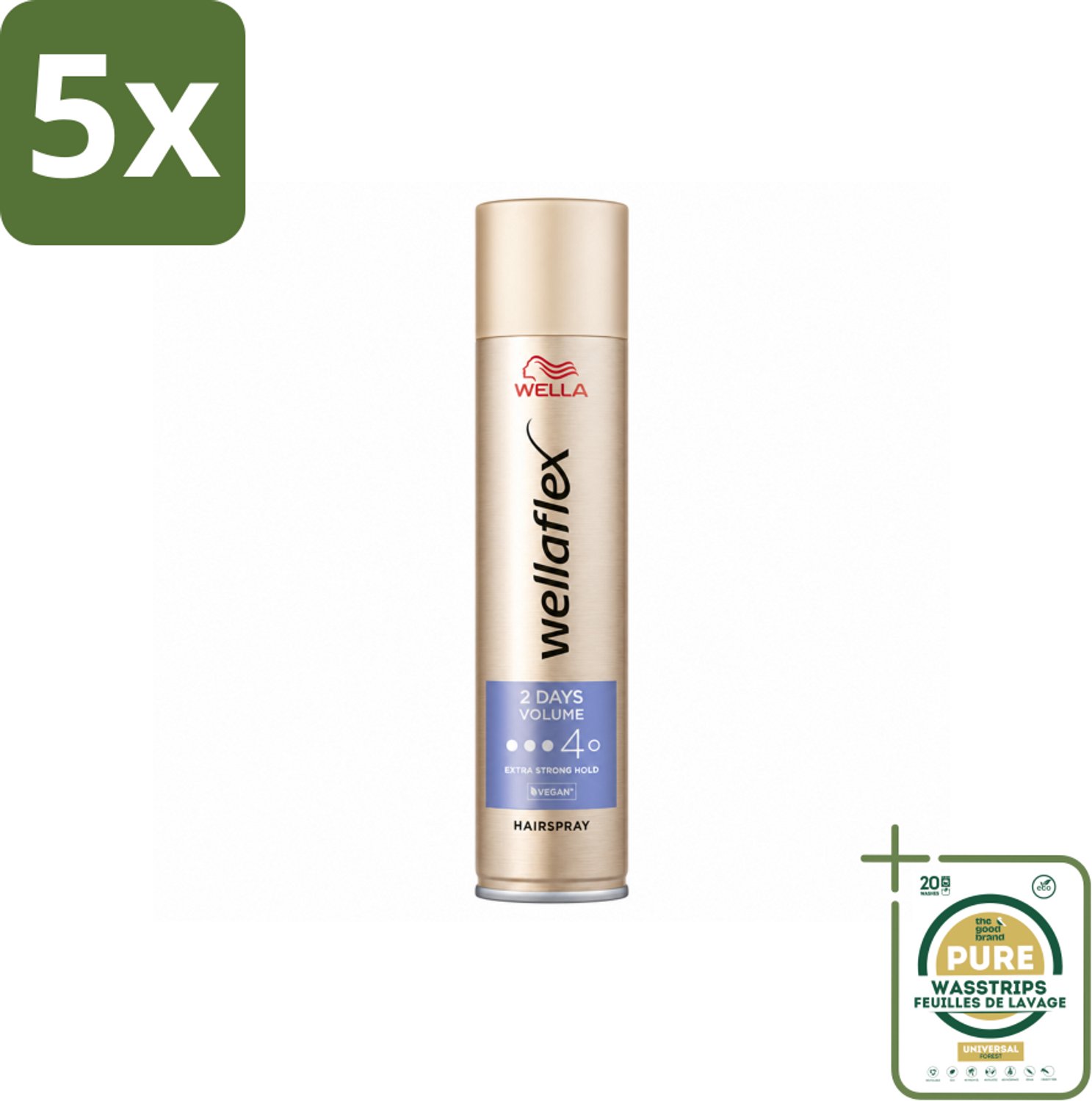 5 x Wella – Flex 2 Days Volume – Haarspray Extra Strong – 400 ml - Wasstrips - Haarspray - Volumineus Haar - Langdurig Volume - Haar Fixatie - UV Bescherming