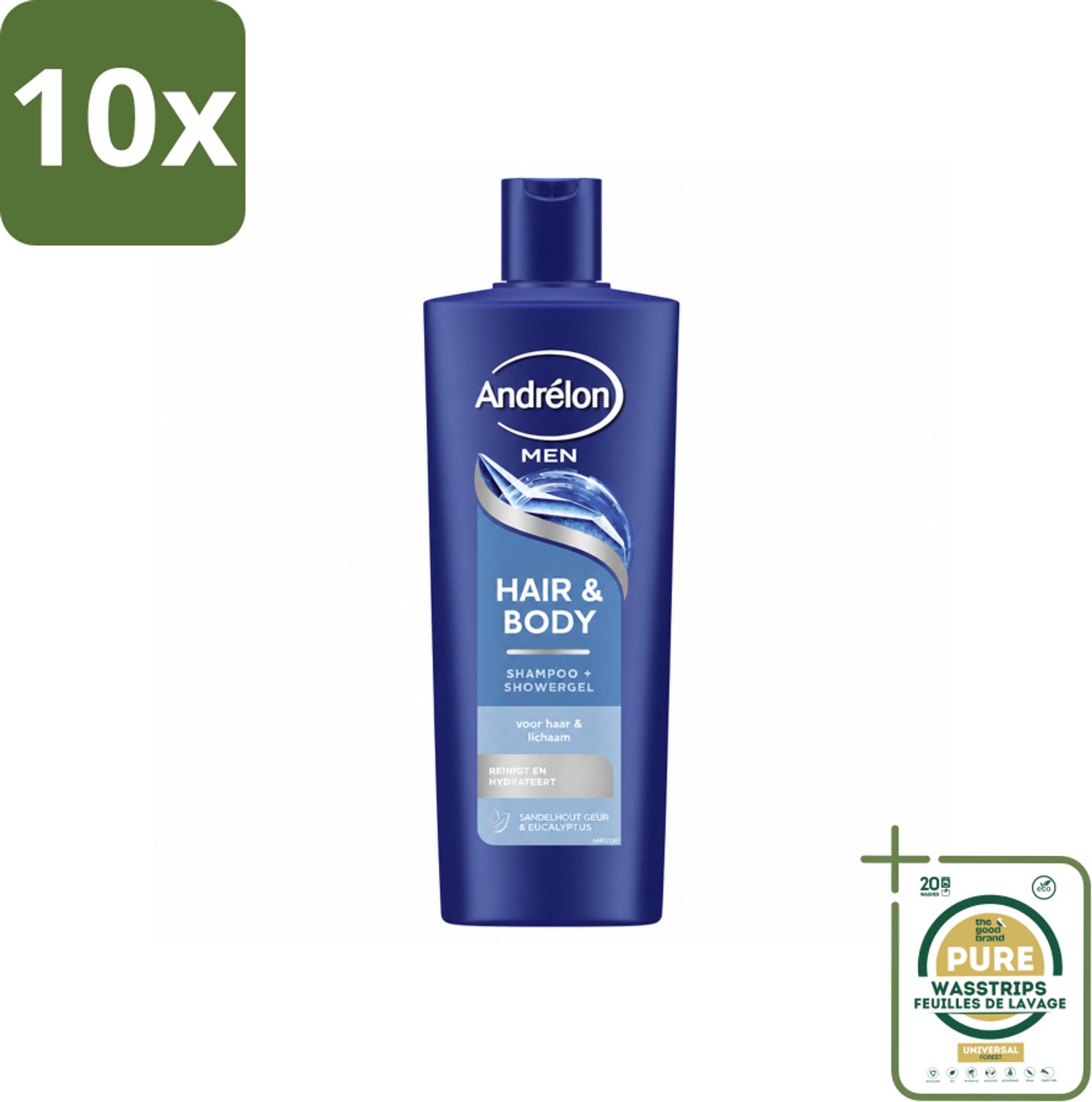 10 x Andrélon – Shampoo – Hair & Body Men – 400 ml - Wasstrips - 2-in-1 Shampoo En Showergel - Haar En Huid Reinigen - Eucalyptus - Sandelhout - Mannelijke Geur
