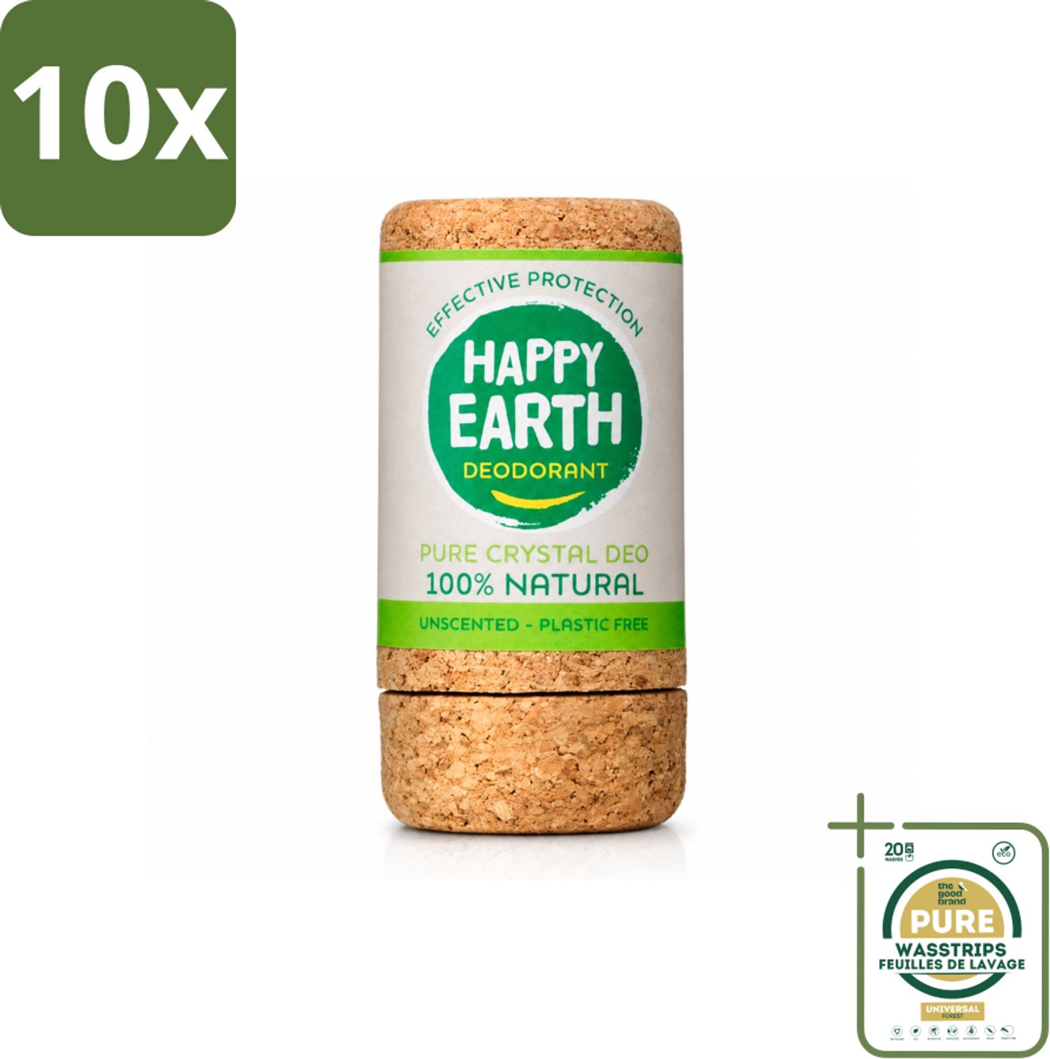 10 x Happy Earth – Deodorant Crystal – 100% Natuurlijk Unscented – 90 g - Wasstrips - Geurloze Deodorant - Hypoallergene Deodorant - Kristal Deodorant - Natuurlijke Deodorant - Gevoelige Huid