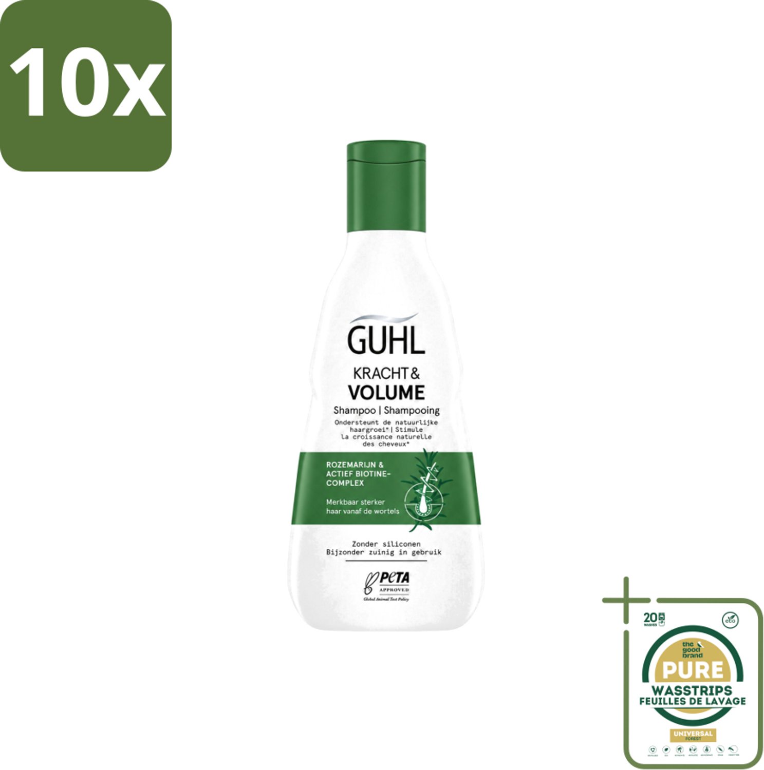 10 x Guhl – Shampoo – Kracht & Volume – 250 ml - Wasstrips - Kracht En Volume Shampoo - Haar Uitval Shampoo - Dun Haar Shampoo - Biotine Shampoo - Rozemarijn Shampoo