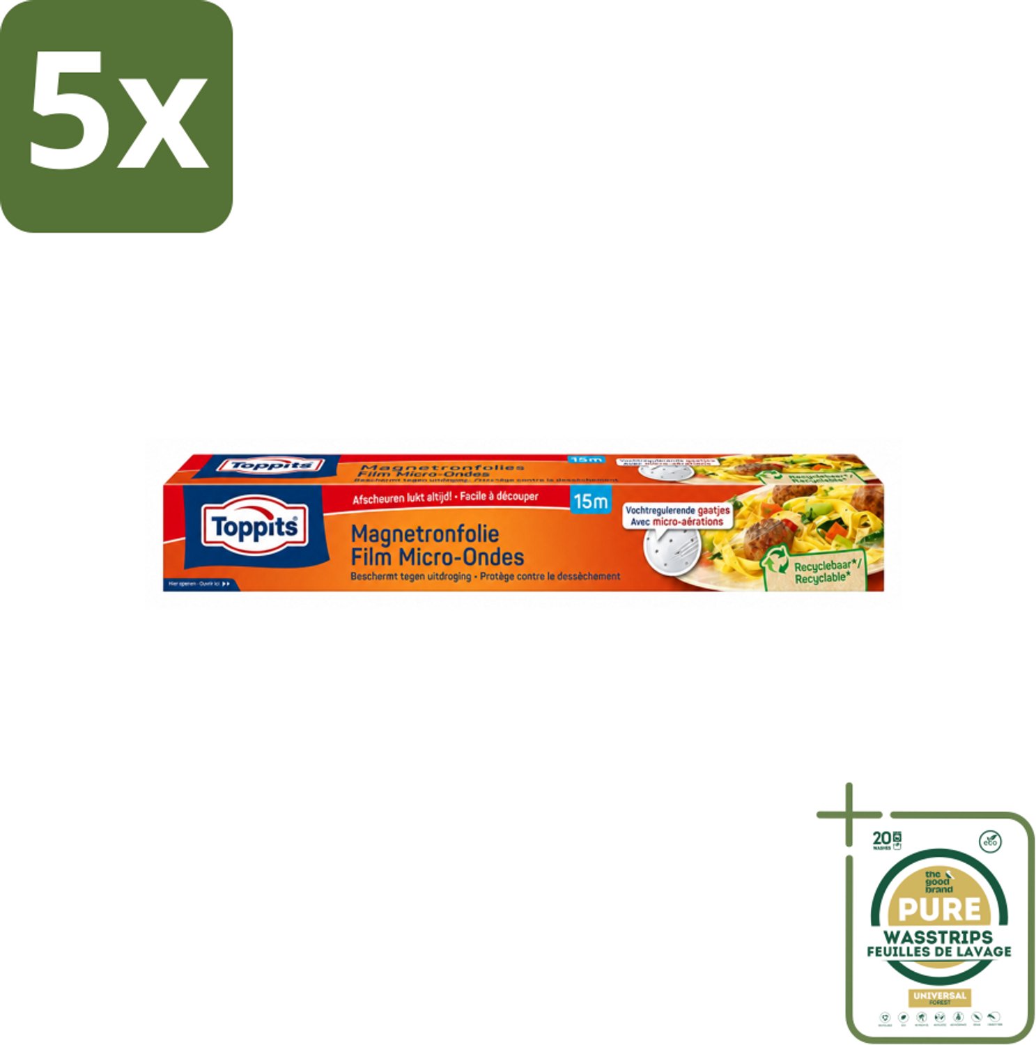 5 x Toppits – Magnetronfolie – 15 m - Wasstrips - Microgolffolie - Magnetronfolie - Vochtregulerende Folie - Zelfklevende Folie - Voedsel Opwarmen