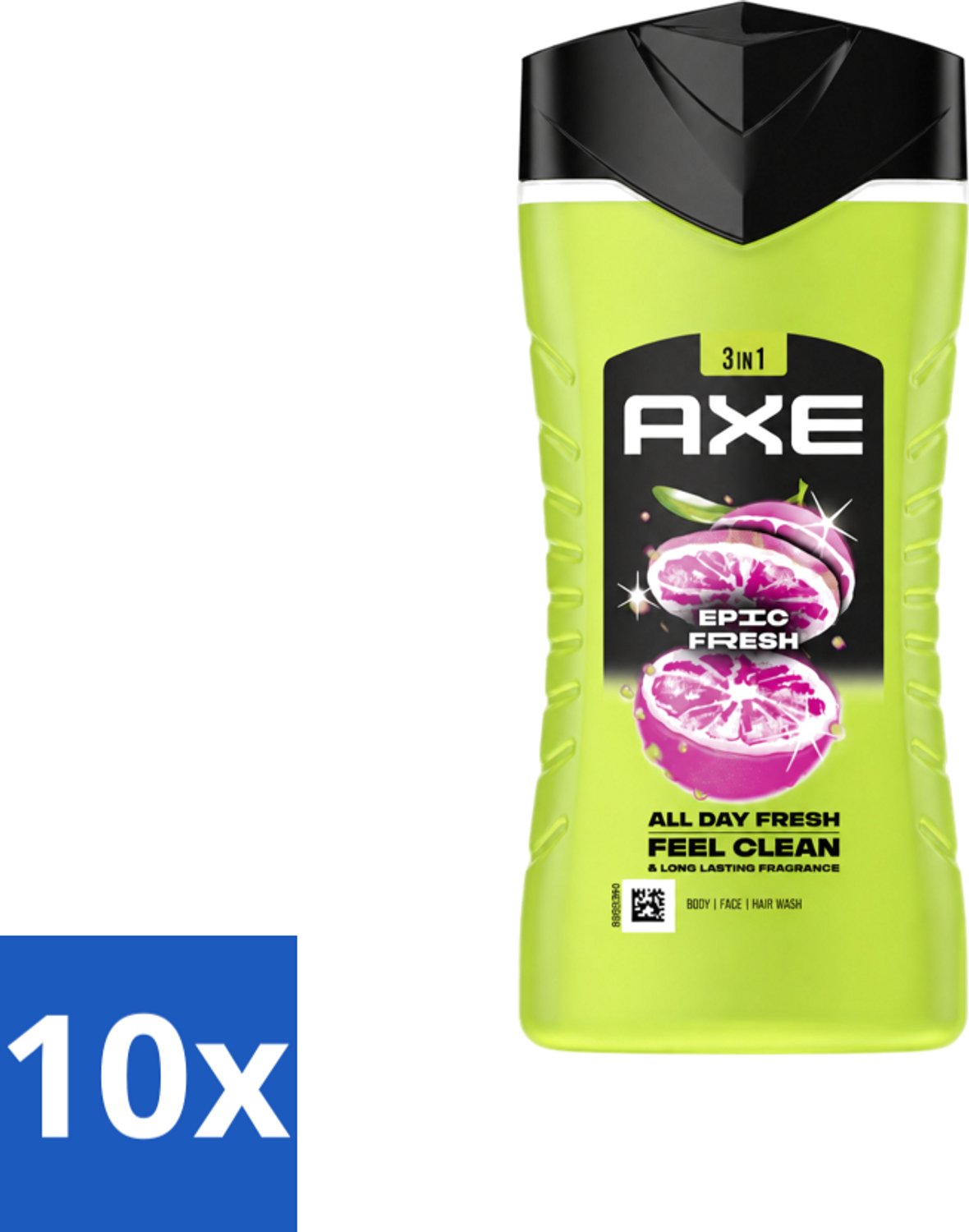 10 x Axe - 3-in-1 Douchegel - Epic Fresh - Grapefruit & Tropical Pineapple - Fresh Boost - 250 ml - Voordeelverpakking - 10 stuks